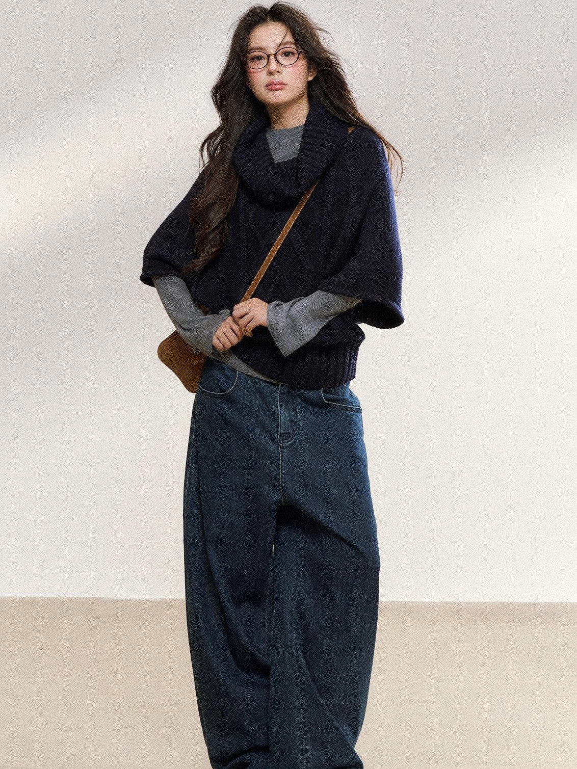 7Shiftin Cozy High Neck Cropped Loose Pullover Knit For Girls White Blue Gray Sweaters