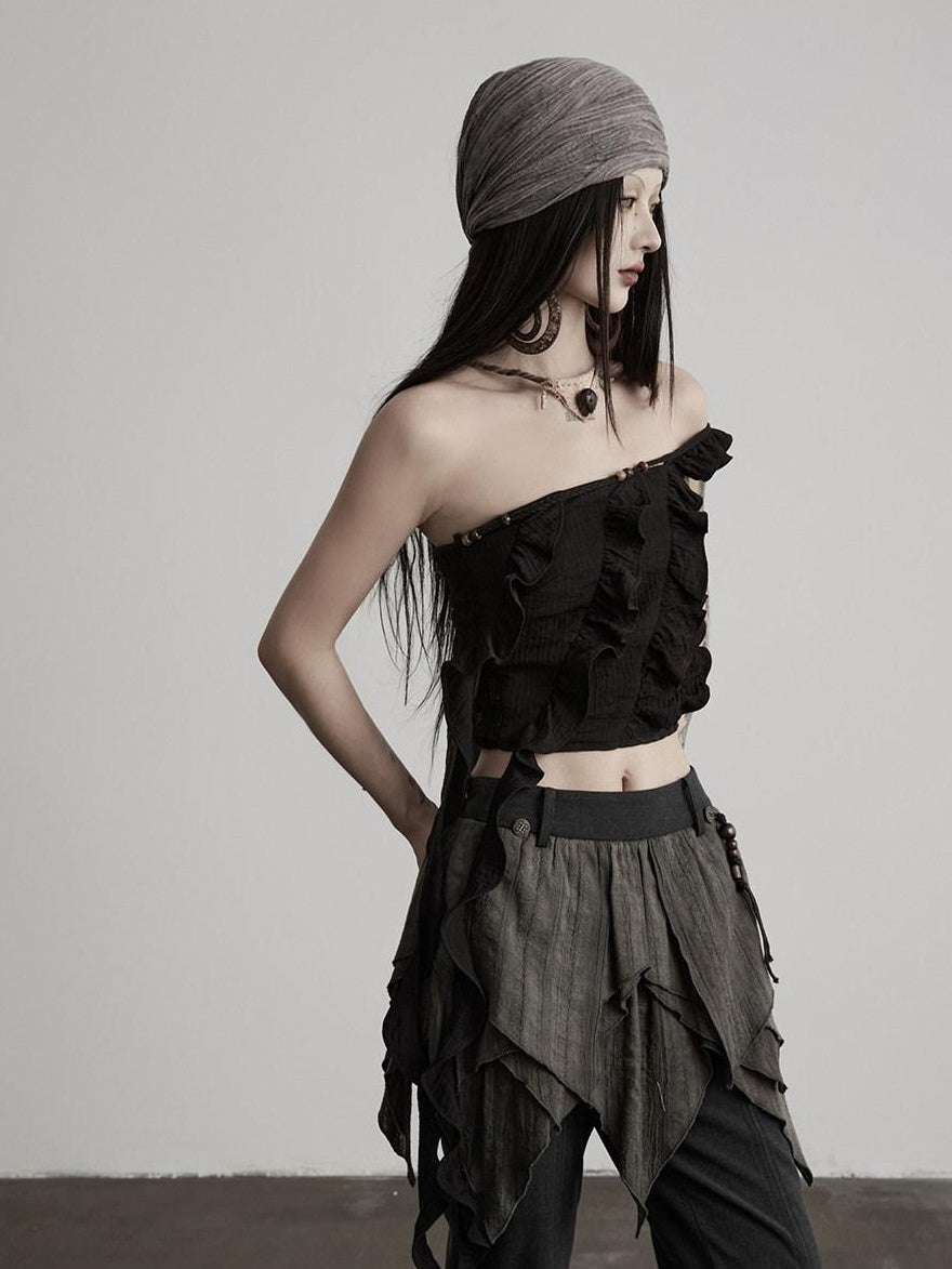 INDULGE Spliced Patchwork Original Slim Fit Solid Black Women Bandeau Tops