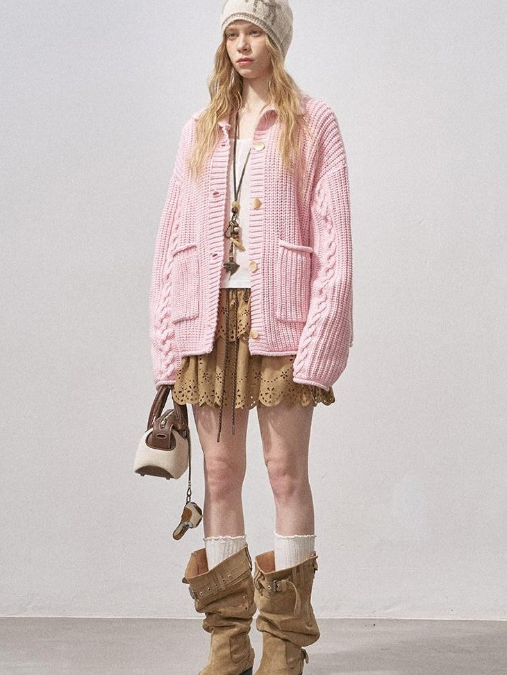 DIDDI MODA Sakura Pink Chunky Cable Knit Women&