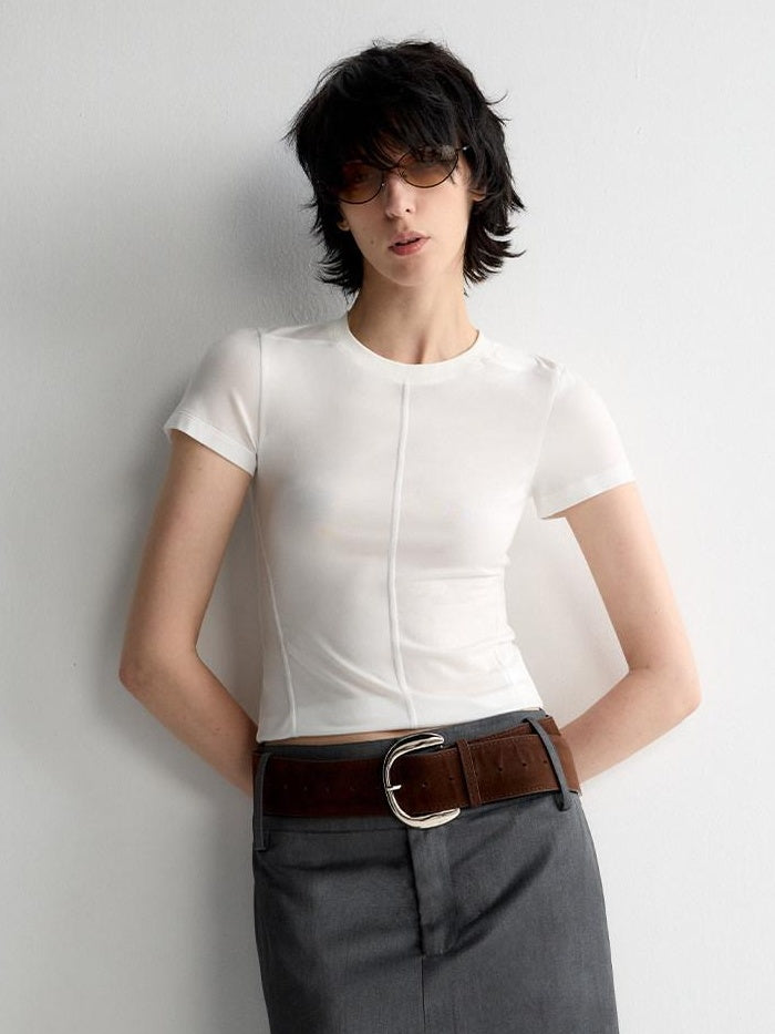 RUN TO THE FUTURE Cooling Lyocell Slim Fit Minimalist Women Office Crew Neck Solid Crop Tops
