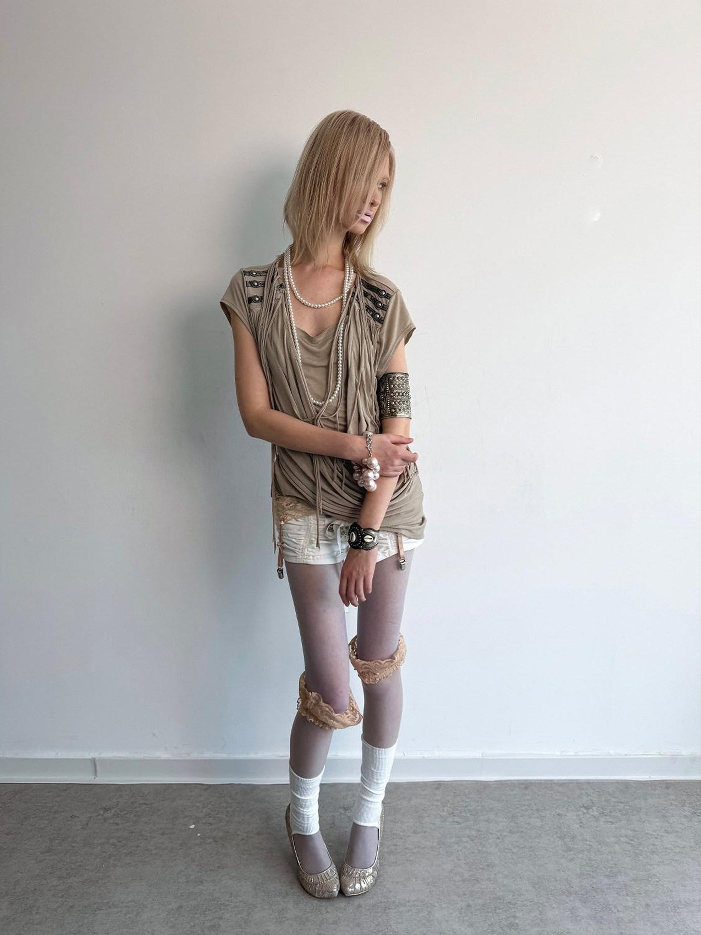 DoublePunch Desert Sand Asymmetric Draped Tassel Knit Women&
