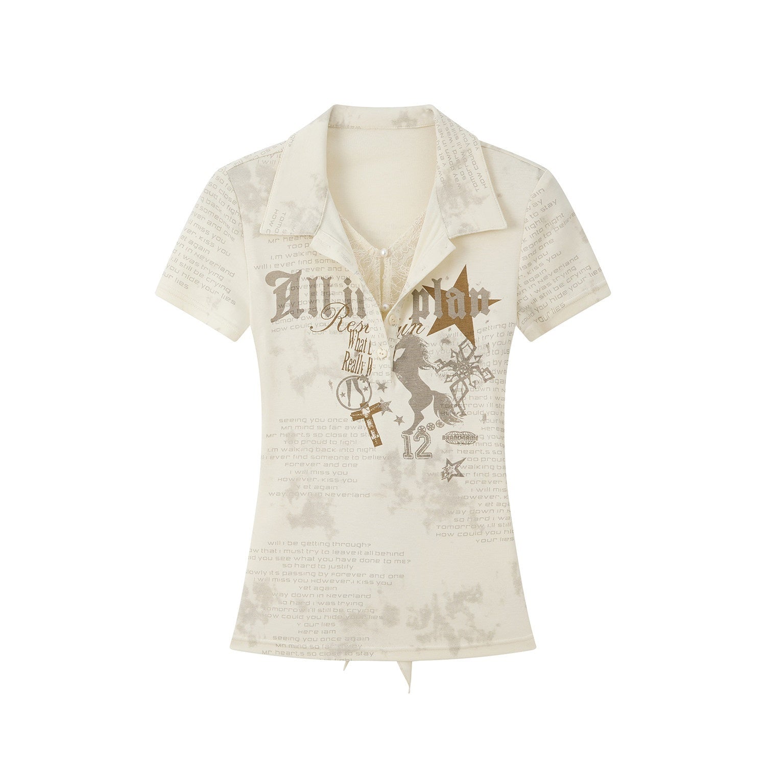 ALL iN plan Soft Stretch Cotton Blend Letter Print Cinched Waist A Line Sleeve Women T Shirt