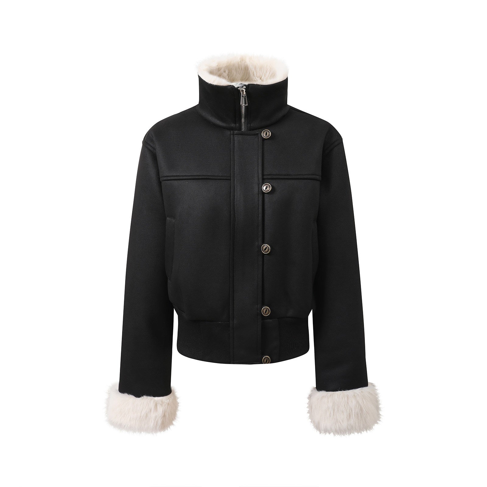 7Shiftin_Original_Slim_Women_Stand_Collar_Button_Pocket_Warm_Black_Fur_Cropped_Jackets_MISSTT