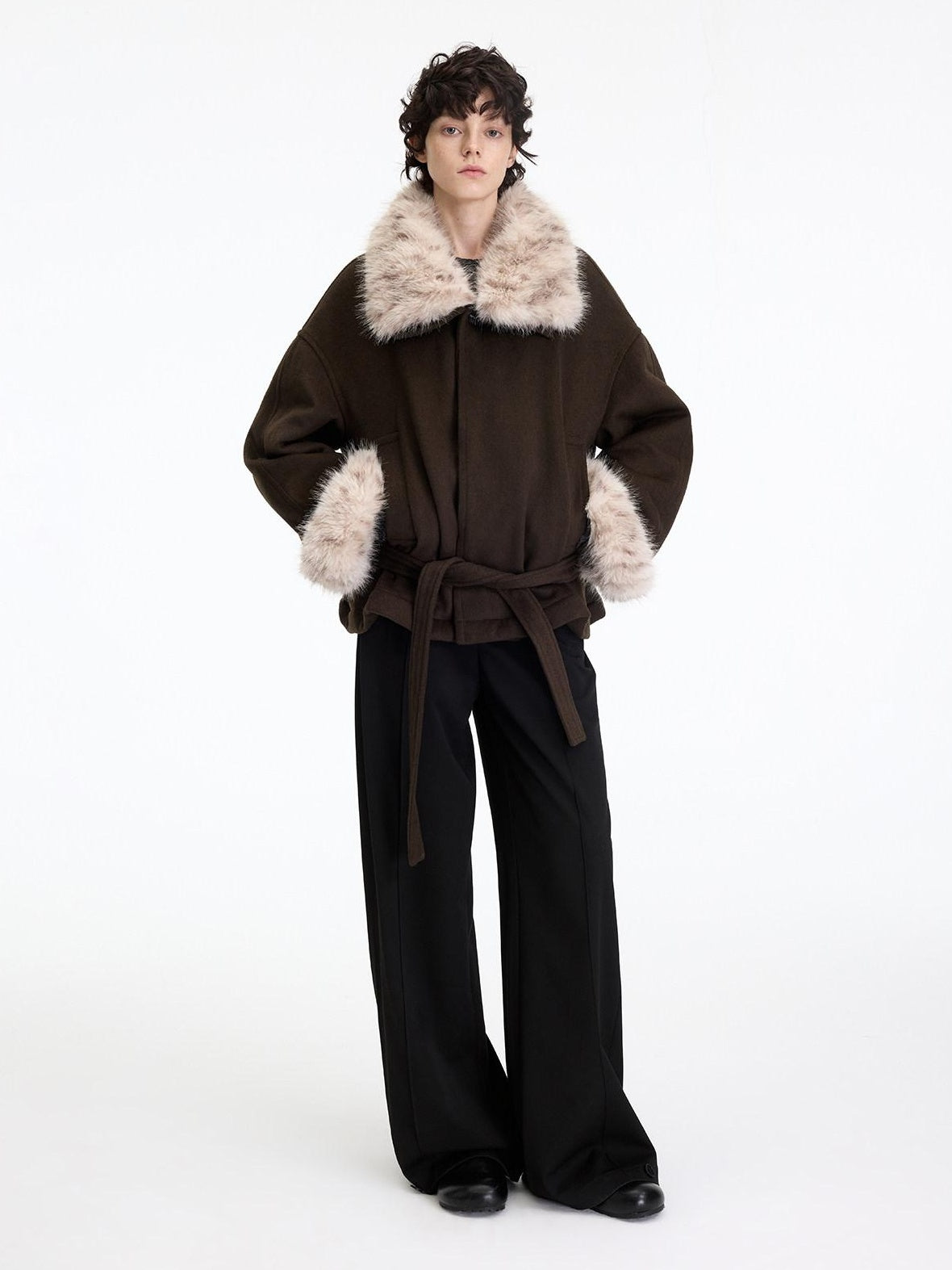 RUN TO THE FUTURE Thick Loose Fit Lapel Tie Midlength Casual Female Zelkova Green Track Jackets