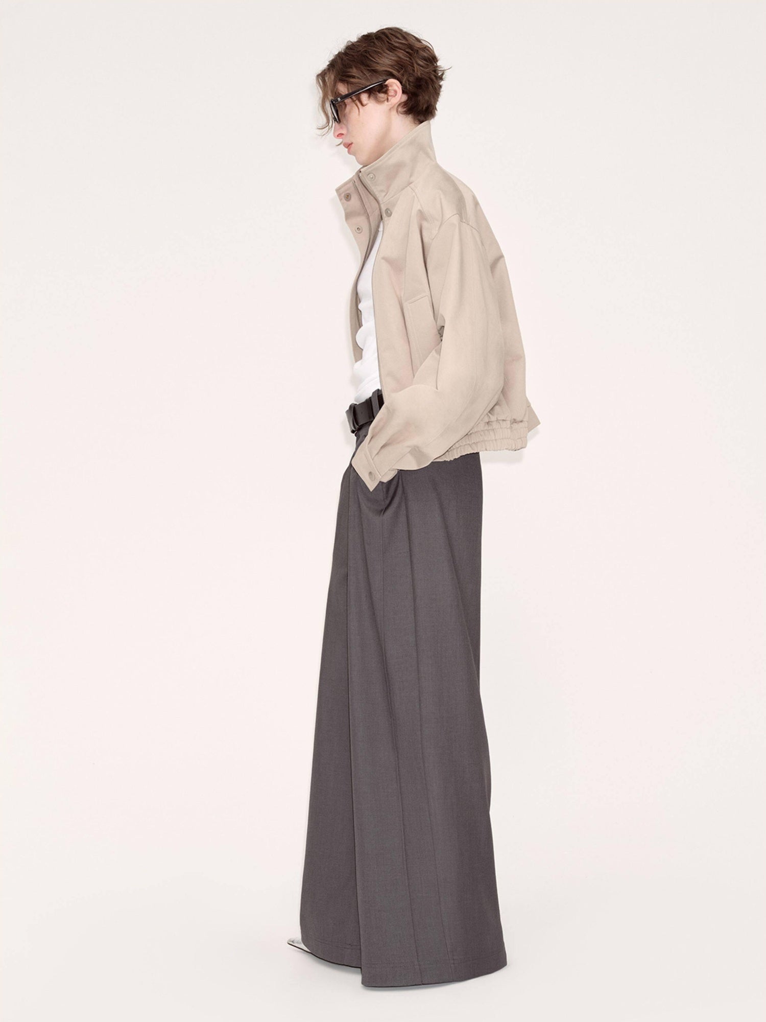 RUN TO THE FUTURE Minimalist Original Low Waist Women High Gray Poly Viscose Wide-Leg Pants