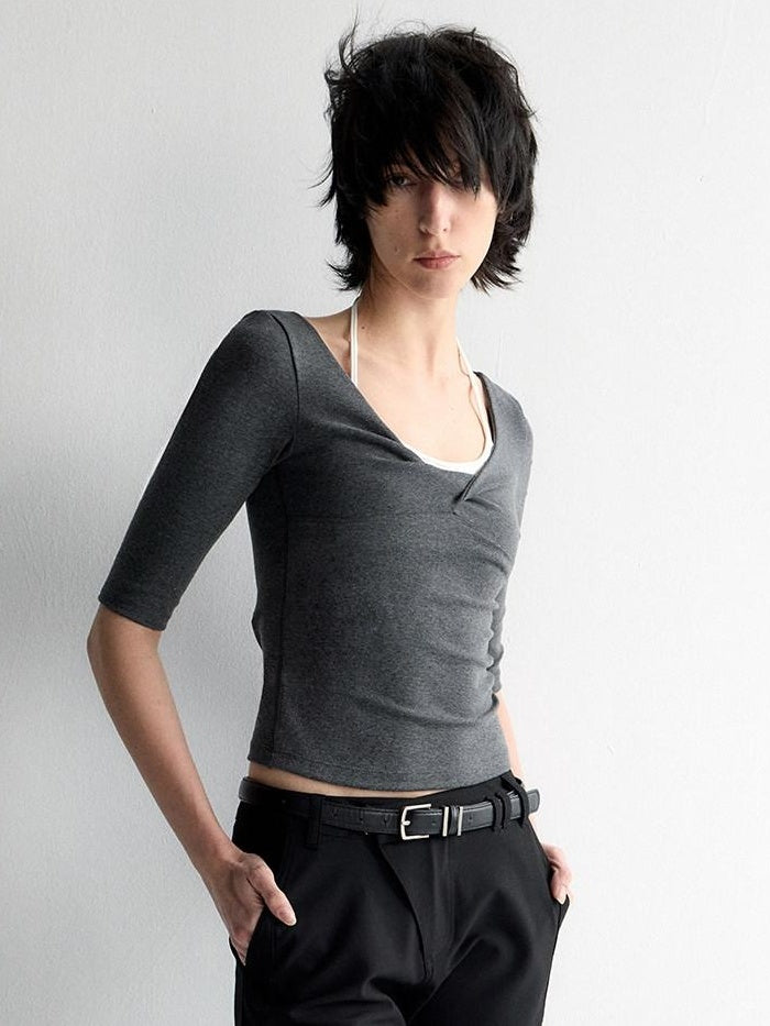 RUN TO THE FUTURE Moisture Wicking Casual Slim Panel Crew Neck Solid Grey Short Sleeve T-Shirts