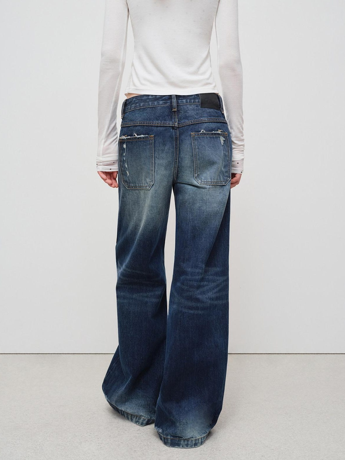 RUN TO THE FUTURE Vintage Distressed Low Rise Ripped Loose Fit Women Cotton Zipper Wide-Leg Jeans