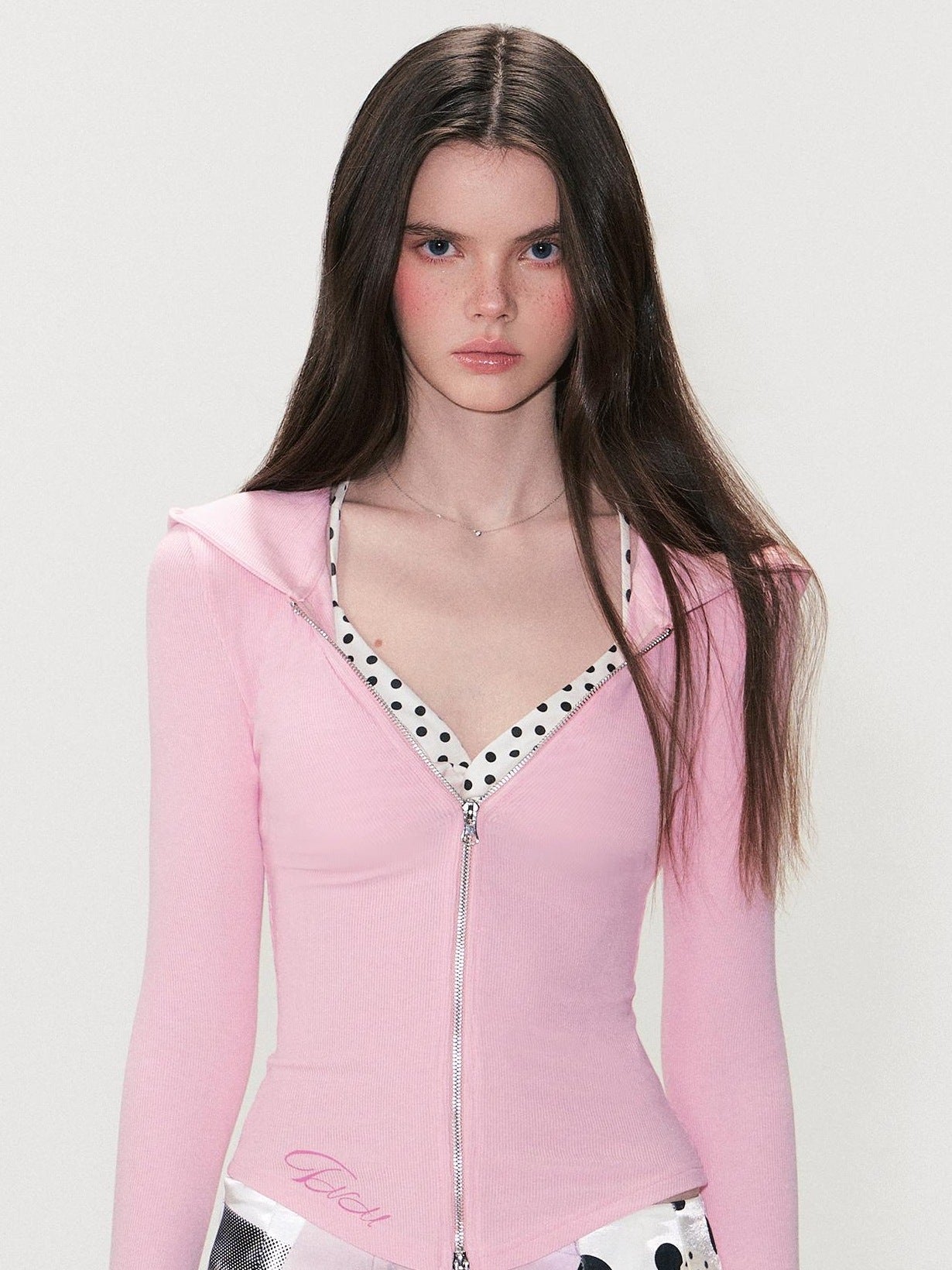 The NeverMore Soft Modal Fabric Sexy Slim Fit Hooded Zip Cropped Pink Women Hoodie