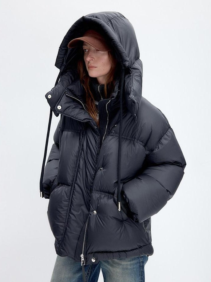 RUN TO THE FUTURE 90 White Duck Down Loose Fit Detachable Hood Midlength Pocket Down Jackets