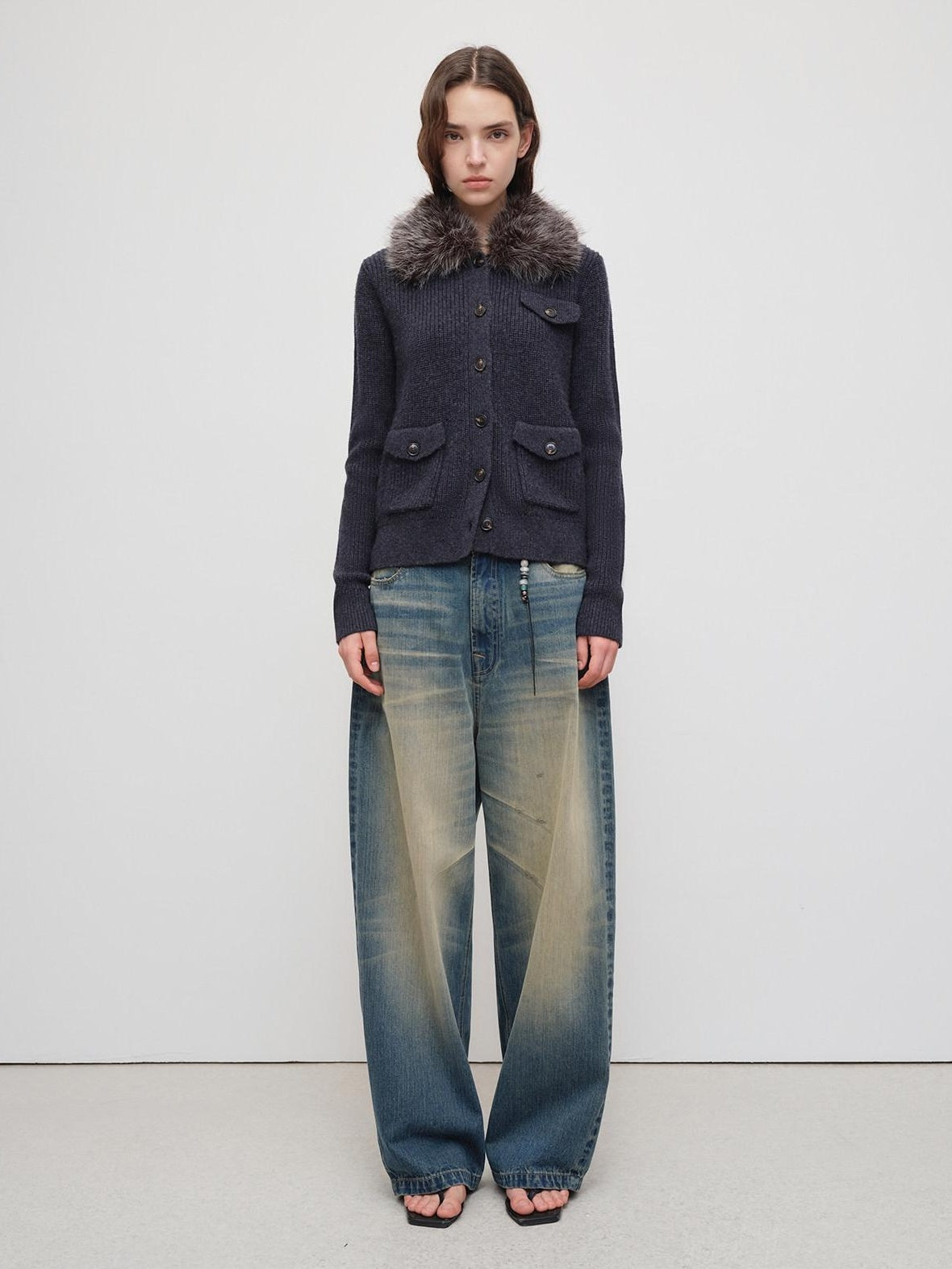 RUN TO THE FUTURE Durable Distressed Vintage Blue Low Rise Wide Leg Casual Denim Straight Jeans