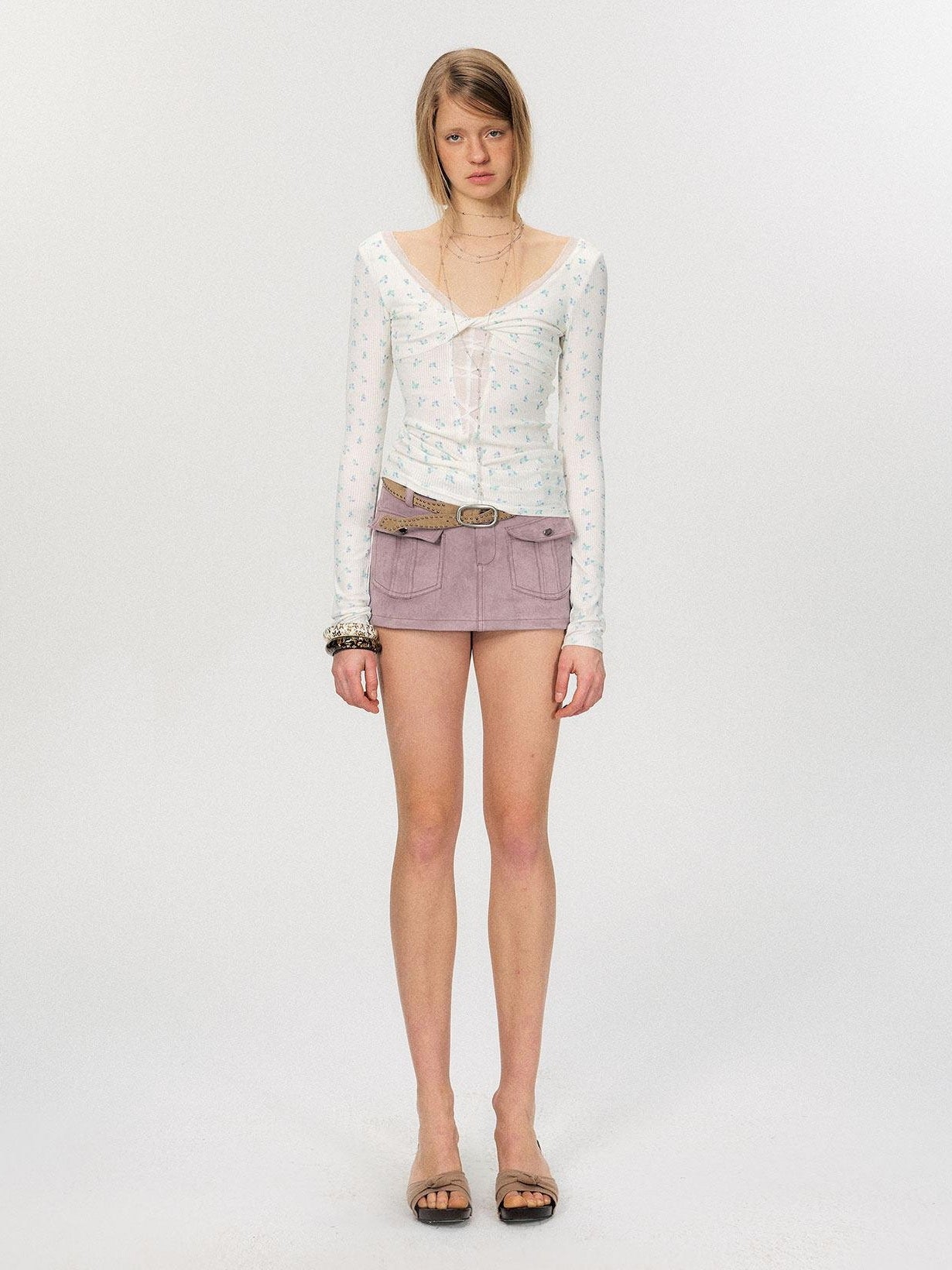 The NeverMore Sexy Mesh Floral Spliced Fitted Womens Stretch Long Sleeve Crop Tops