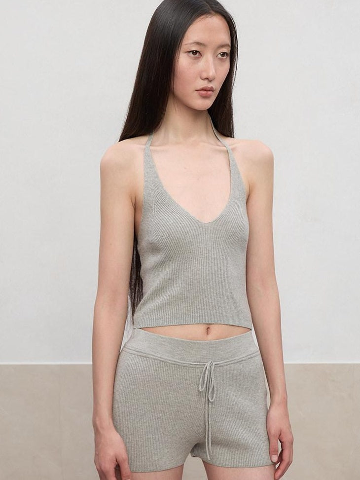 RUN TO THE FUTURE Original Design Viscose Blend Slim Fit Halter Cropped Women Solid Tank Tops