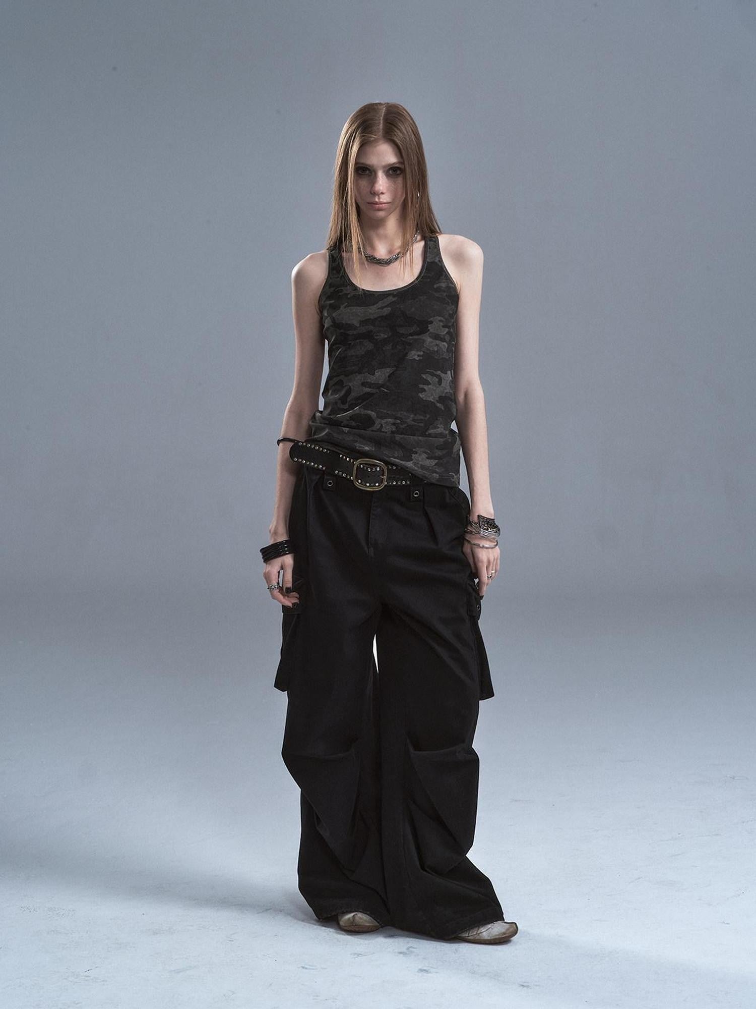 wear And tear Dark Camouflage Back Line Print Racerback Slim Women&