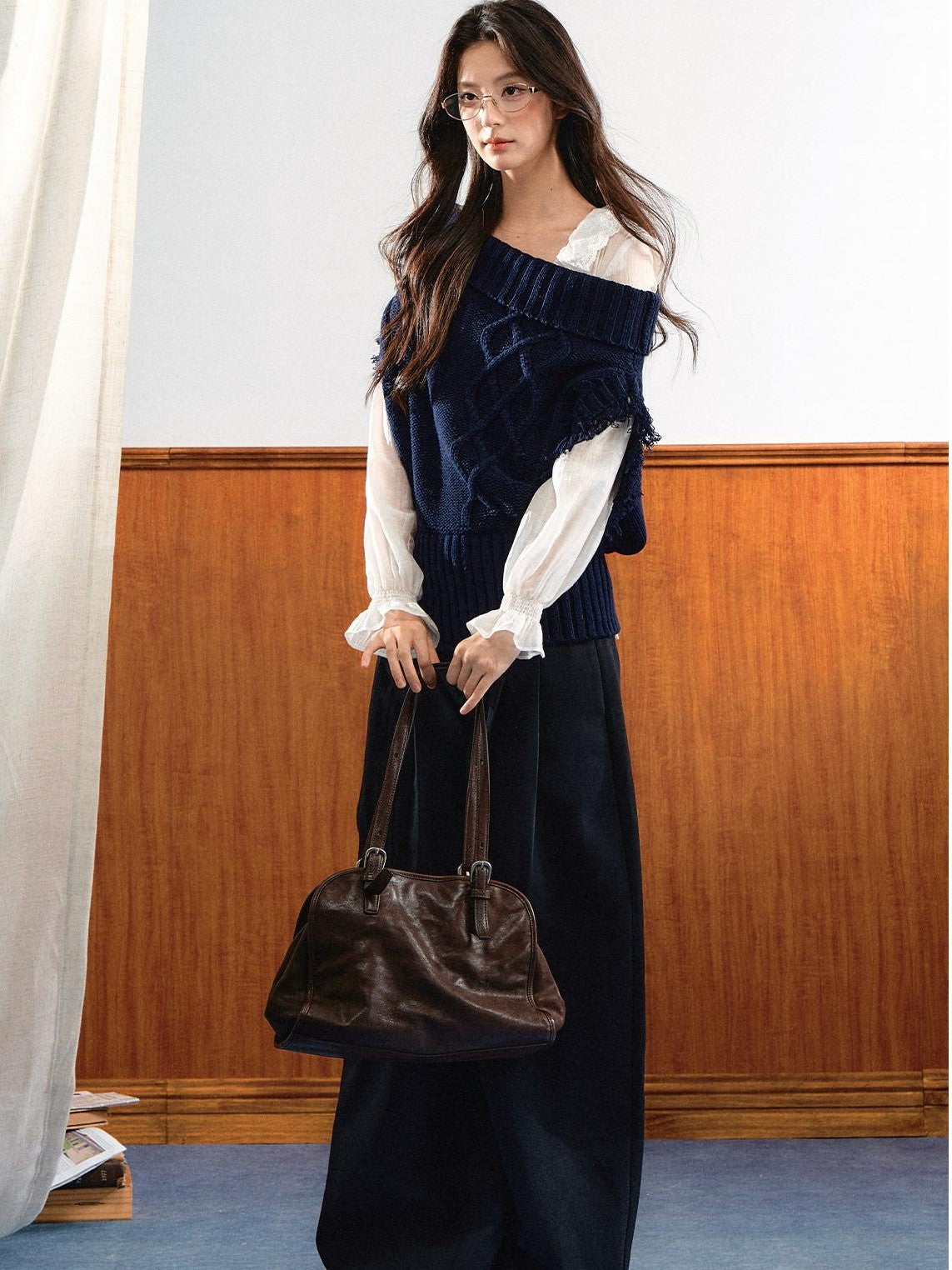 7Shiftin Asymmetric Collar Ribbed Waist Women&