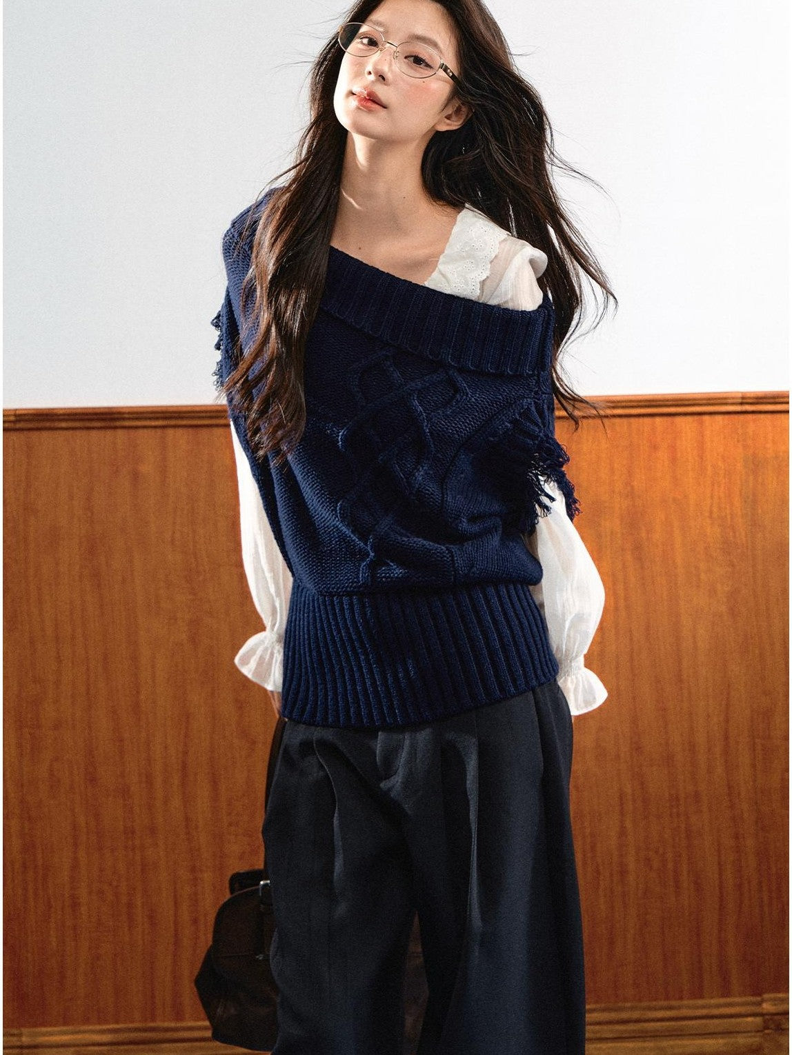 7Shiftin Asymmetric Collar Ribbed Waist Women&