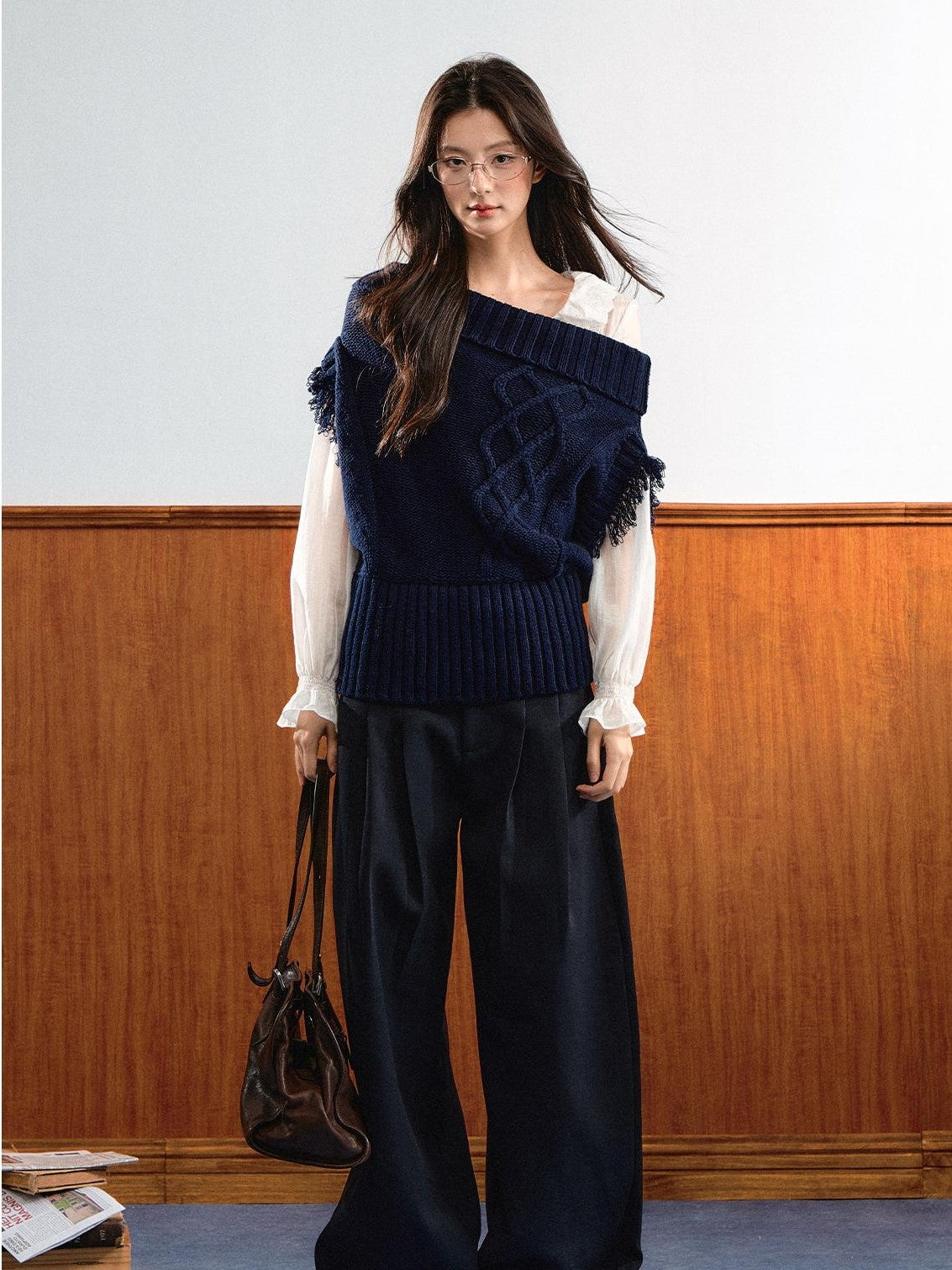 7Shiftin Asymmetric Collar Ribbed Waist Women&