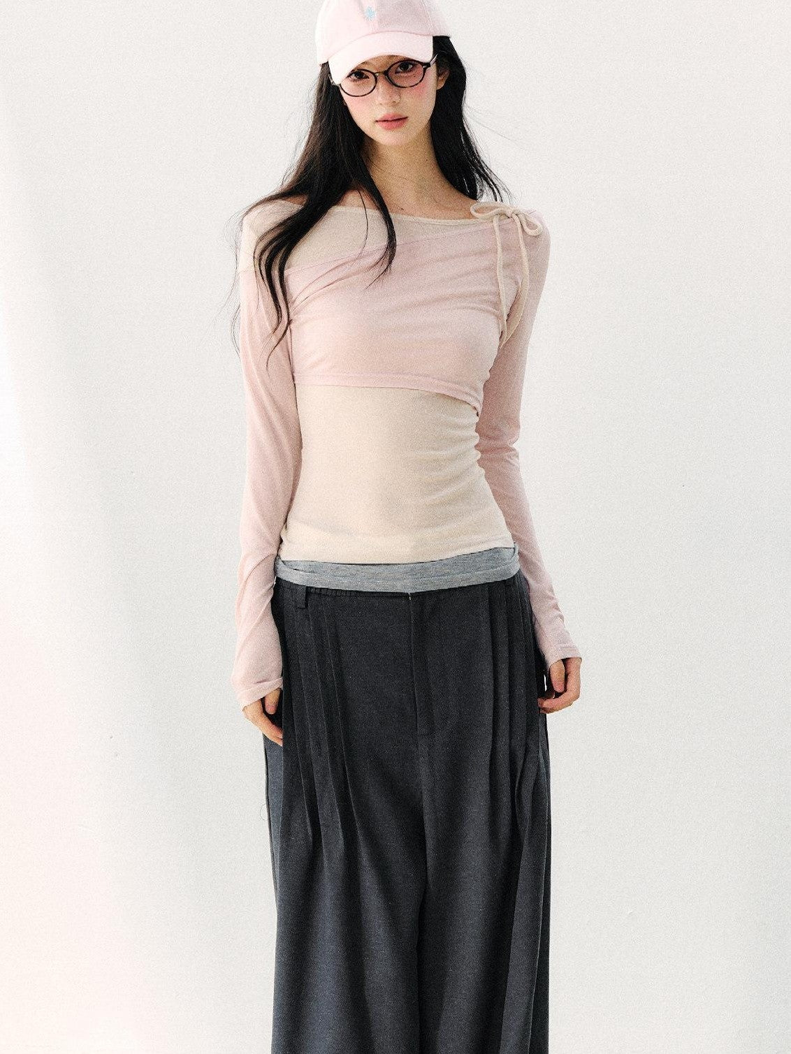 7Shiftin Asymmetric Shoulder Tie Colorblock Slim Women&