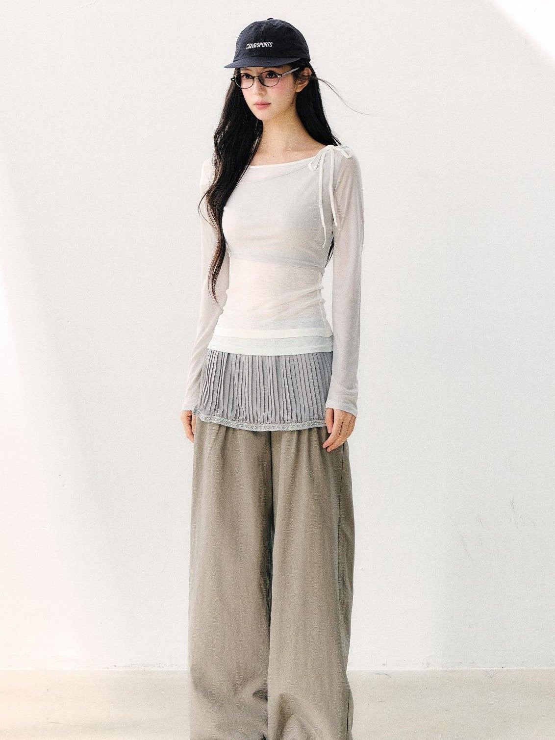 7Shiftin Asymmetric Shoulder Tie Colorblock Slim Women&