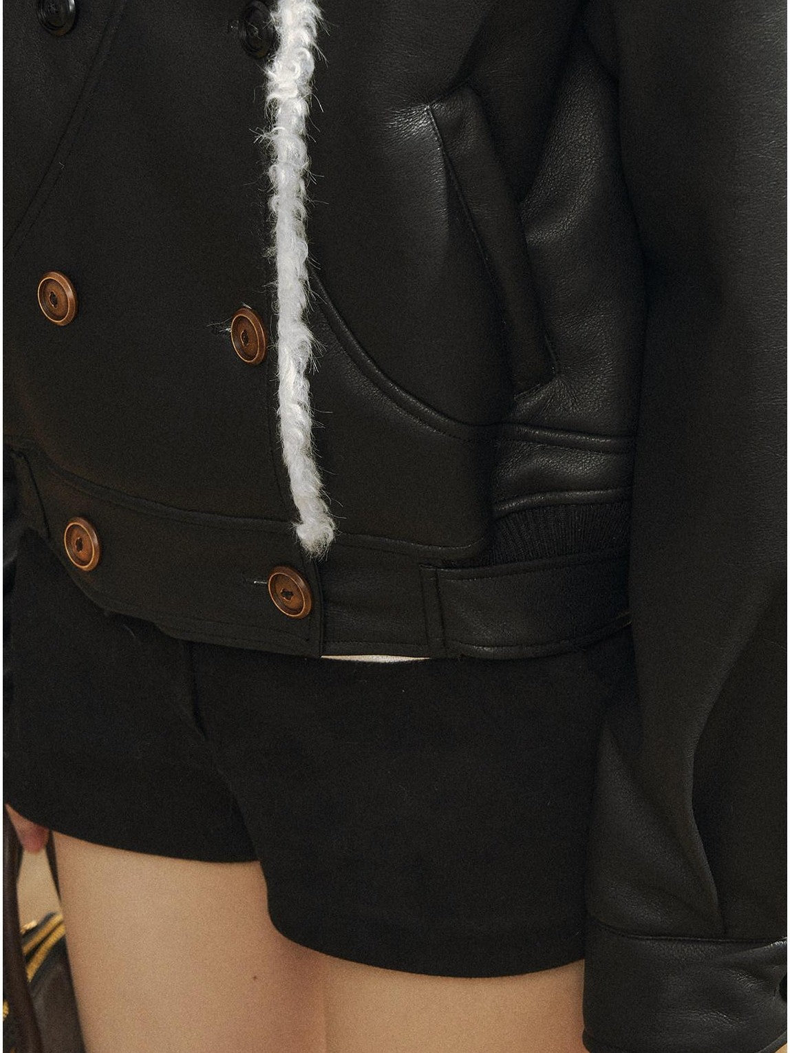7Shiftin Black Double Breasted Lapel Short Women&