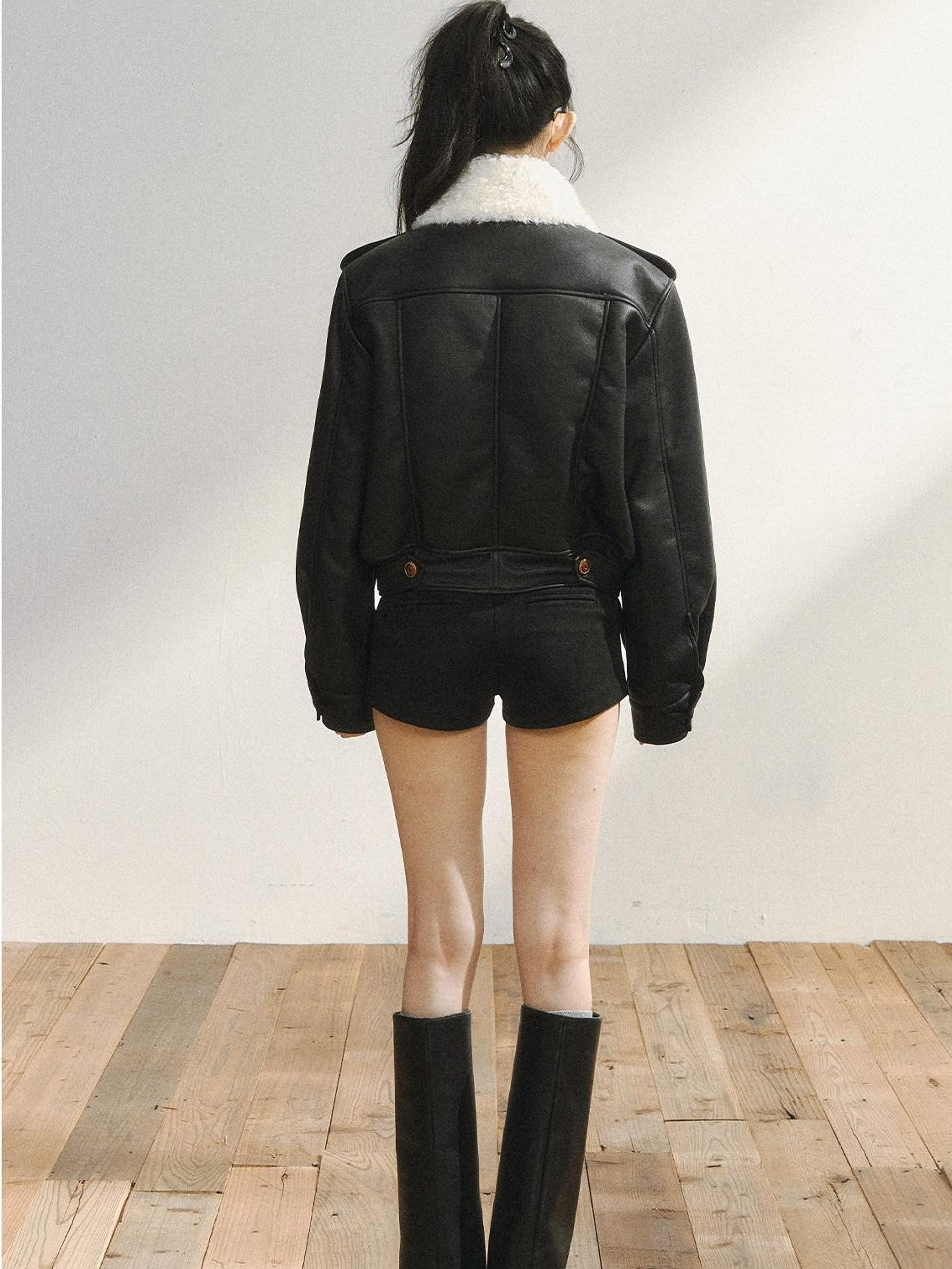 7Shiftin Black Double Breasted Lapel Short Women&