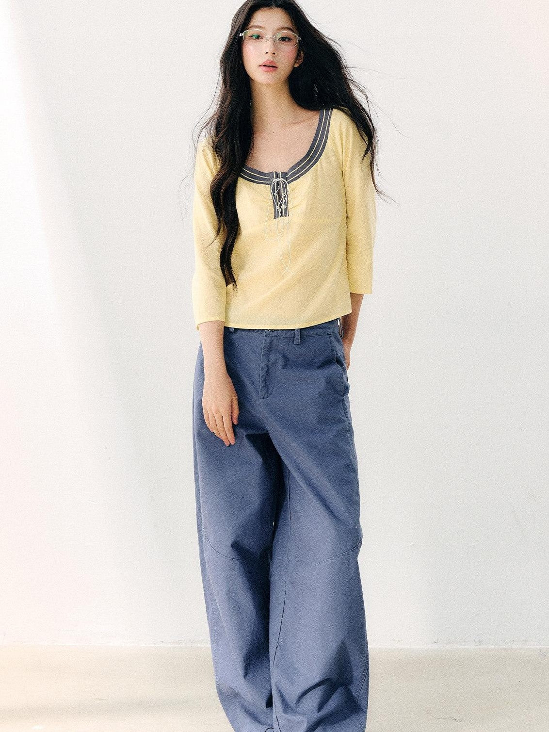 7Shiftin Blue Waterwashed Twill Mid Rise Relaxed Women&