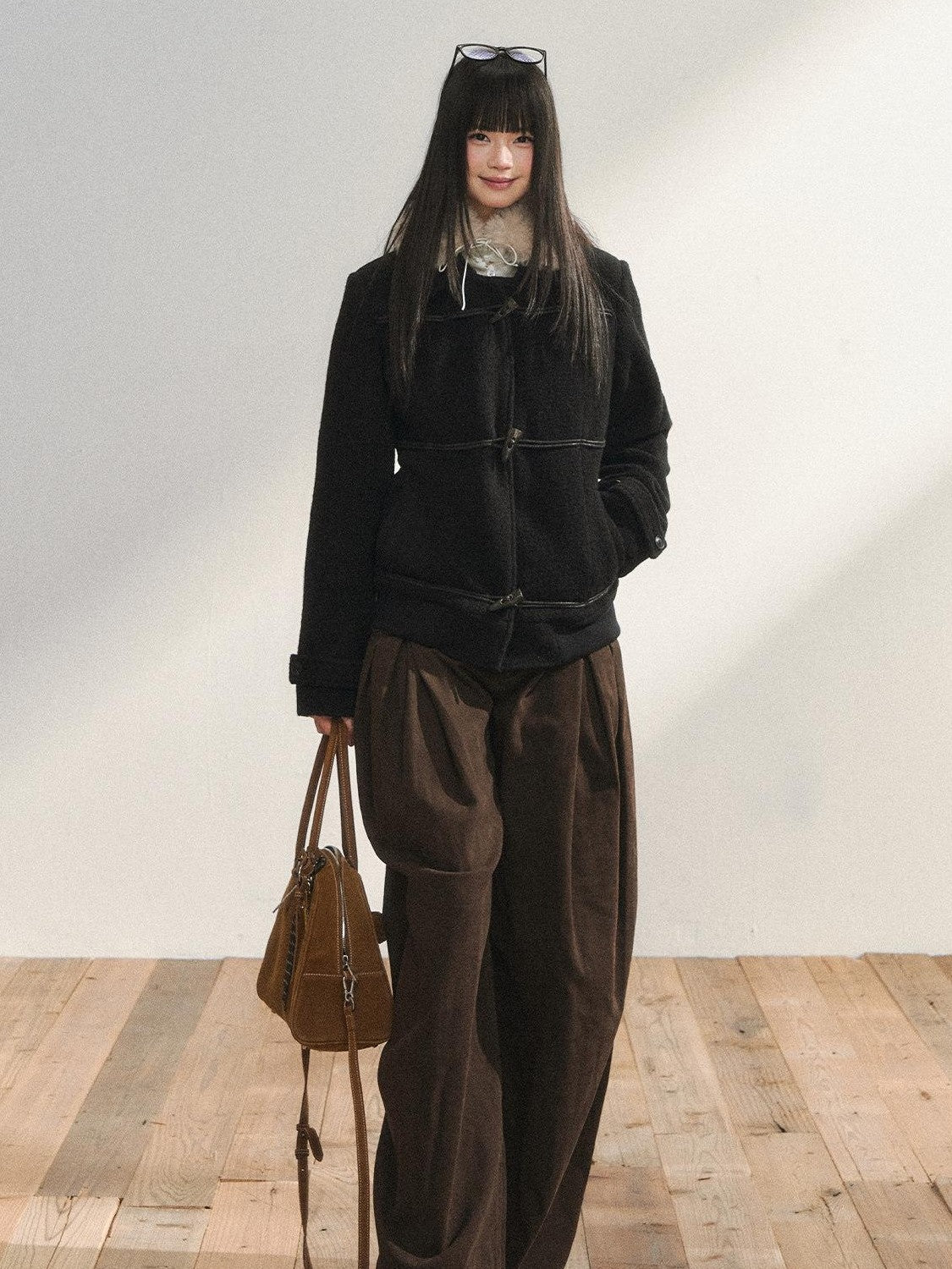 7Shiftin Brown Drapey Relaxed High Waist Casual Versatile Women&