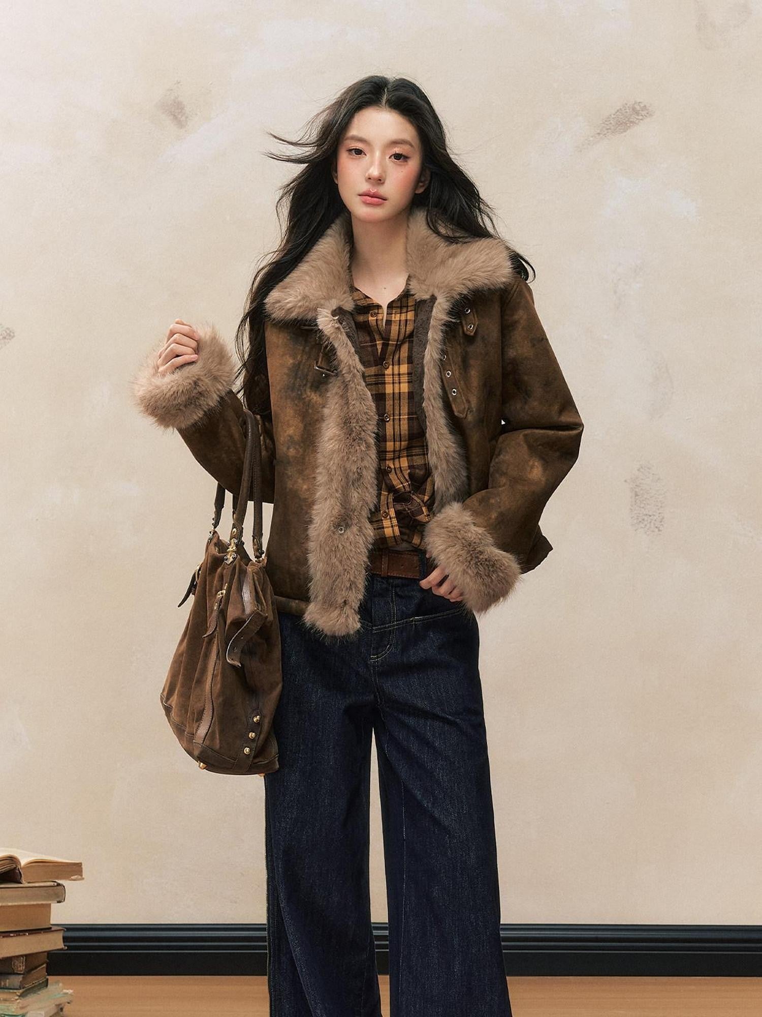 7Shiftin Brown Vintage Slim Fit Lapel Button Women&