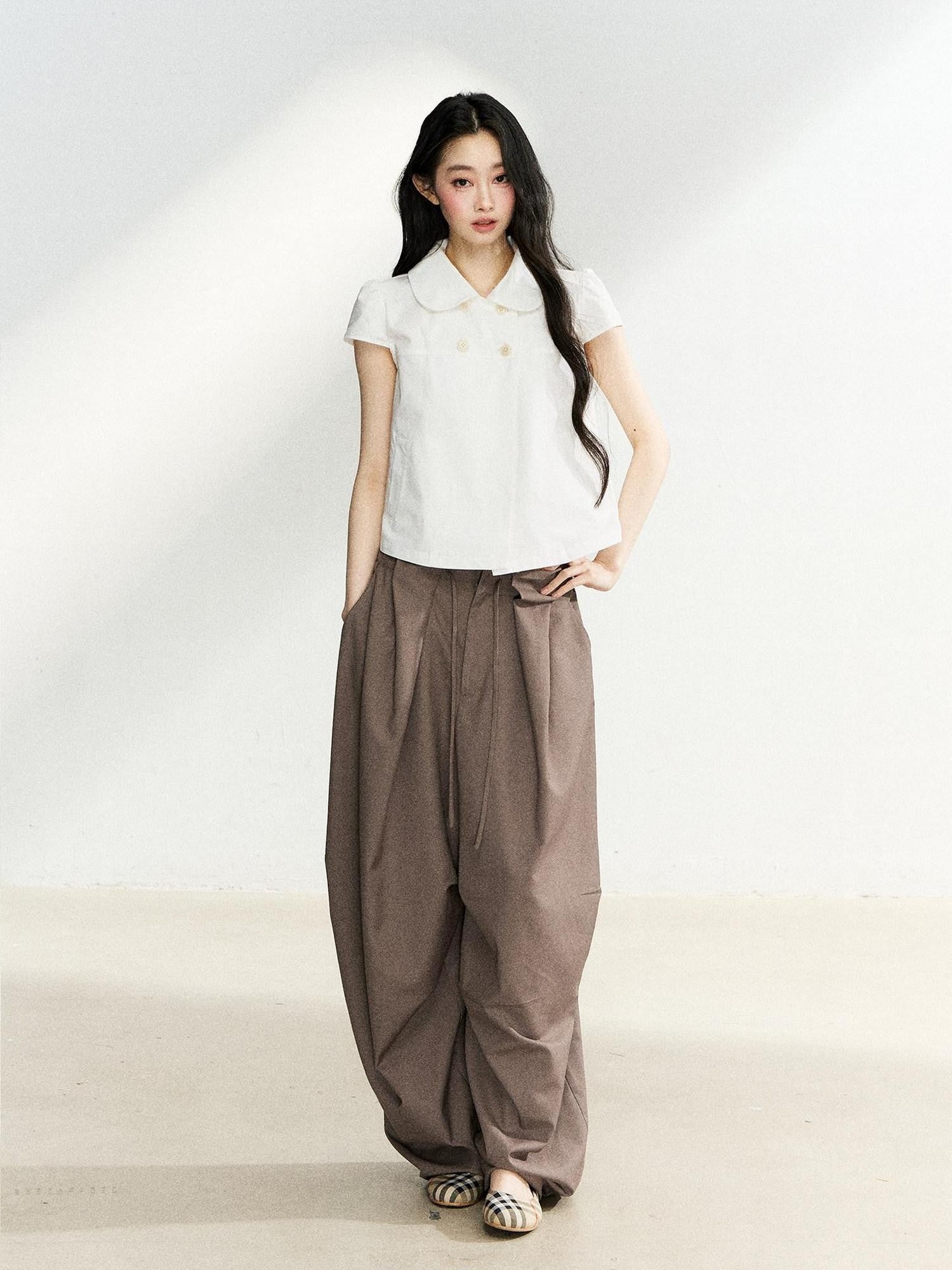 7Shiftin Casual Doll Collar Double Row Buttons Women&