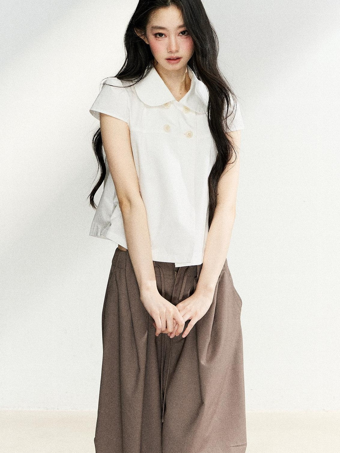 7Shiftin Casual Doll Collar Double Row Buttons Women&