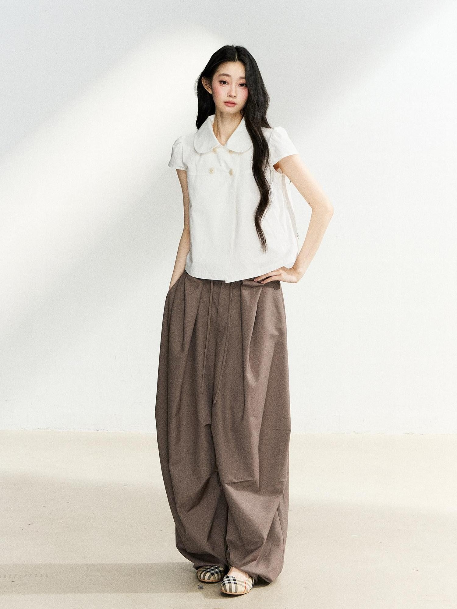 7Shiftin Casual Doll Collar Double Row Buttons Women&