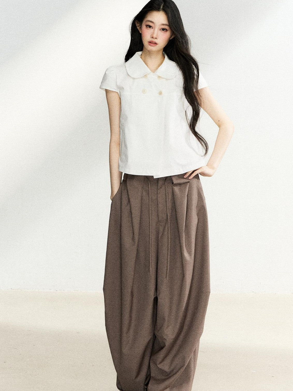 7Shiftin Casual Doll Collar Double Row Buttons Women&