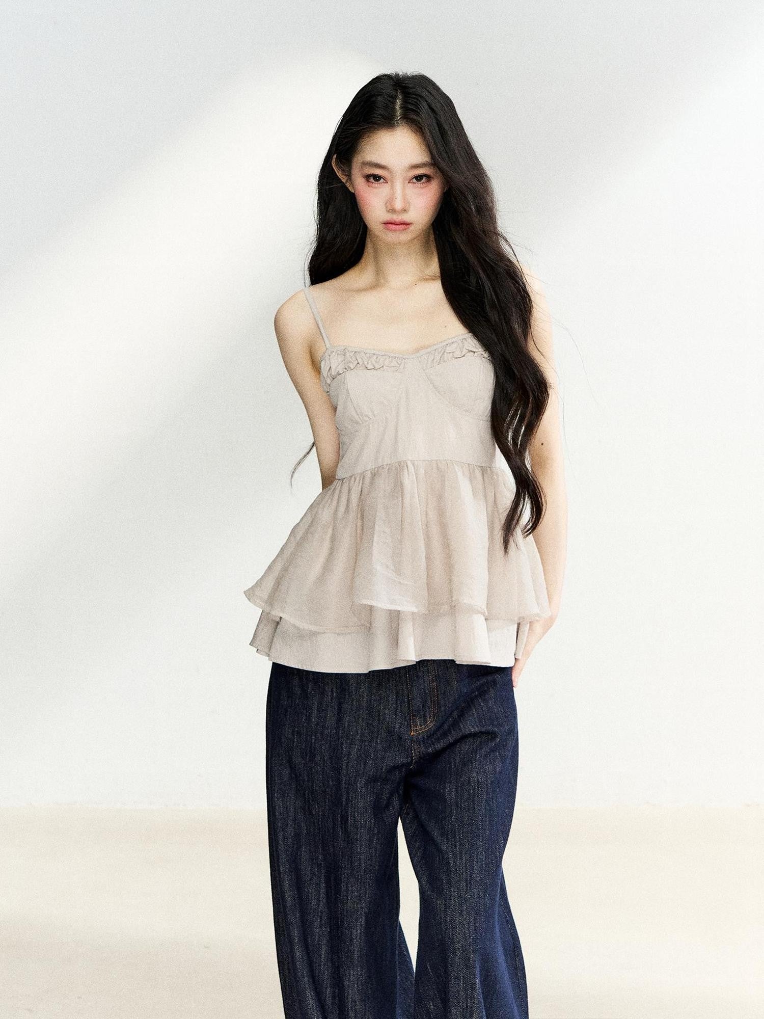 7Shiftin Cropped Ruffle Backless Strappy Slim Waist Women&