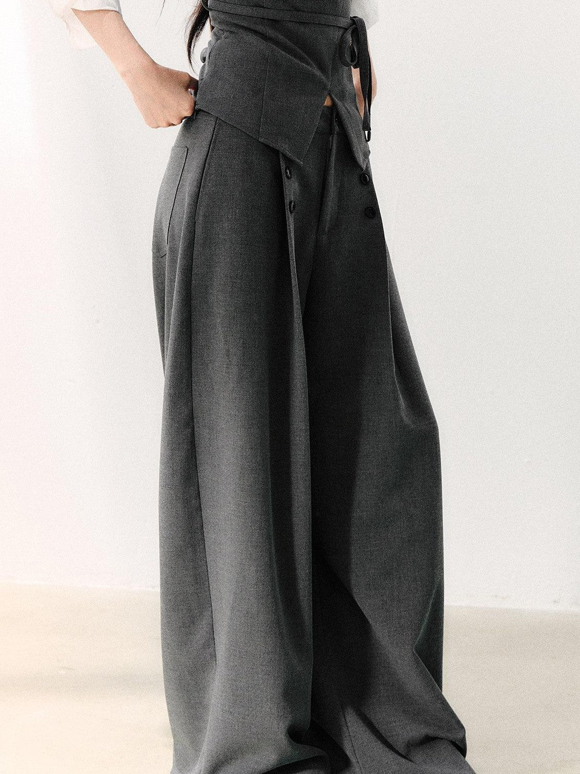 7Shiftin Draped Minimalist Wide Leg High Waisted Women&