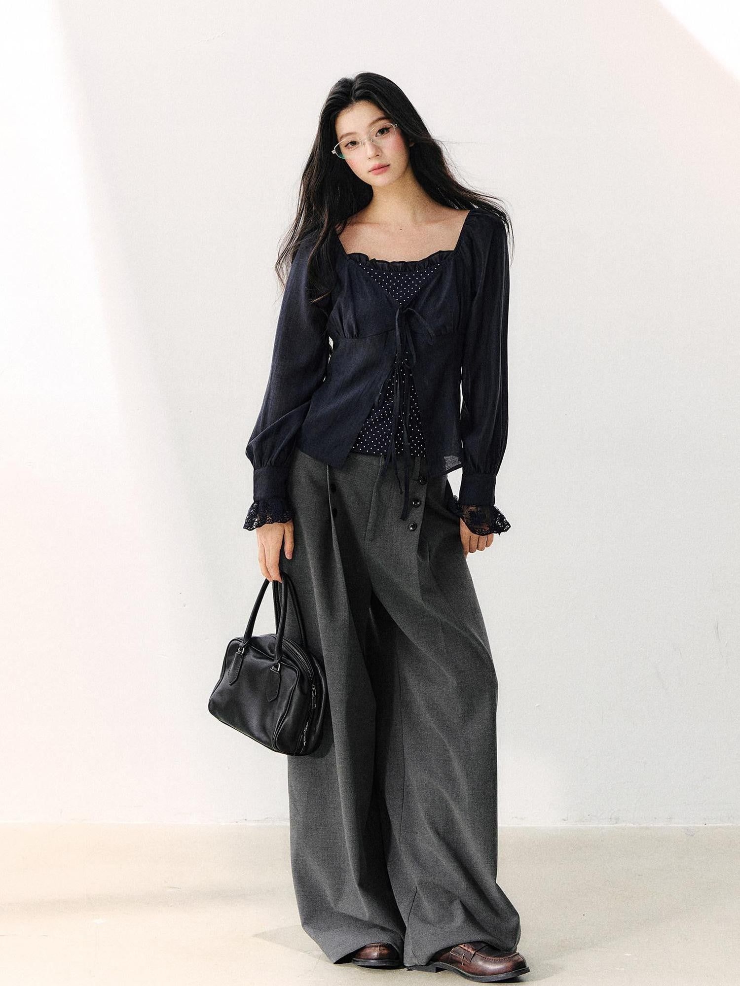 7Shiftin Draped Minimalist Wide Leg High Waisted Women&