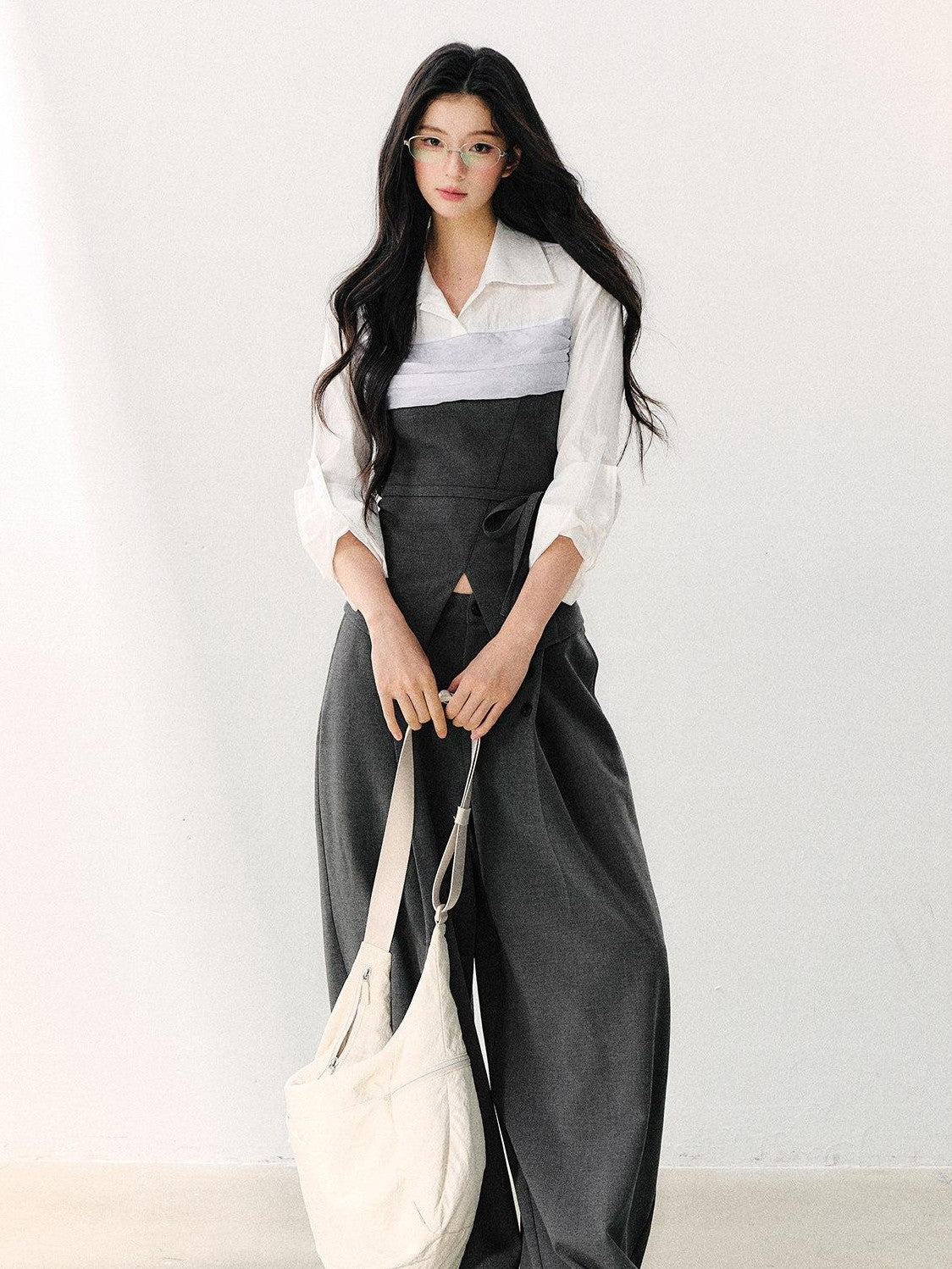 7Shiftin Draped Minimalist Wide Leg High Waisted Women&