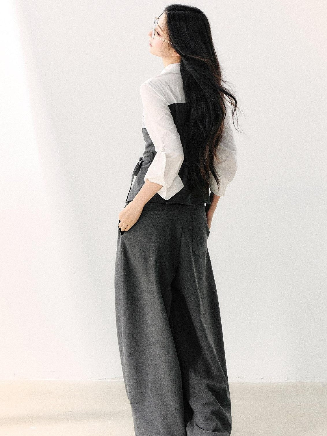 7Shiftin Gray Mock Two Piece Collared Adjustable Tie Women&