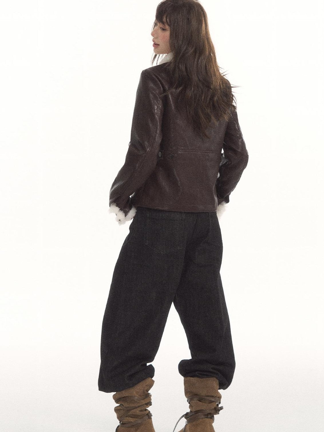 7Shiftin High Waist Double Breasted Faux Fur Panel Matte Women&