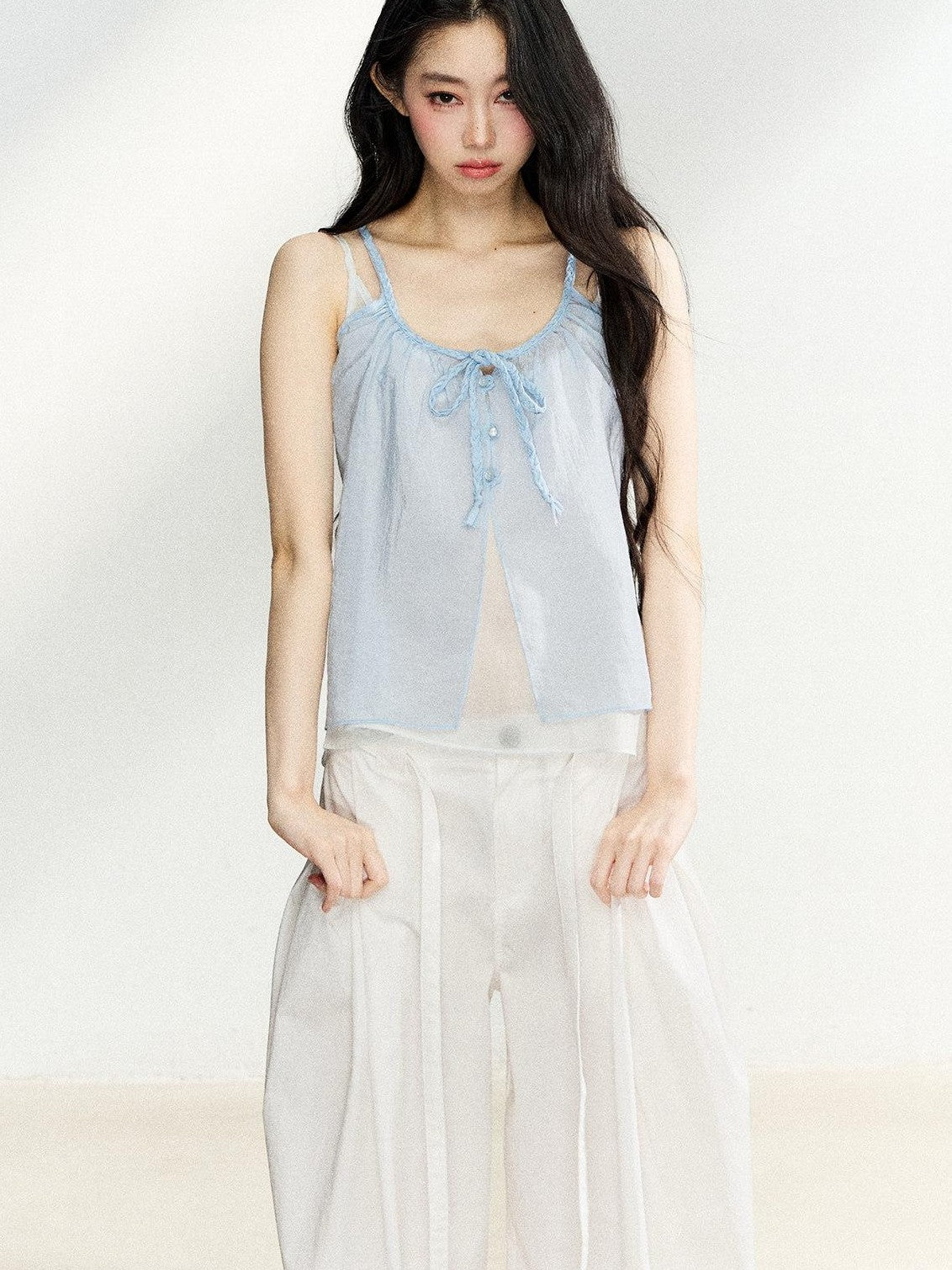 7Shiftin Layered Two Piece Tie Bow Sheer Cardigan Women&