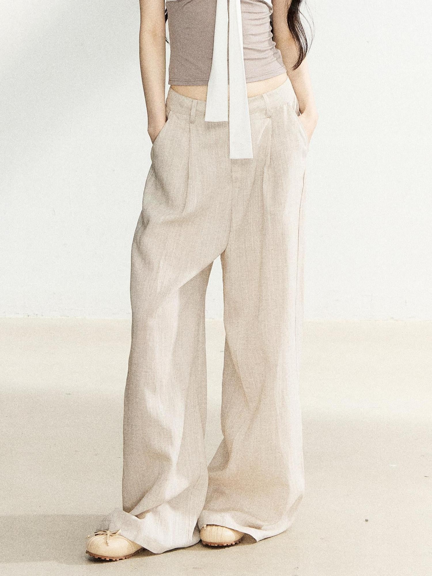 7Shiftin Light Khaki High Waist Draped Loose Women&