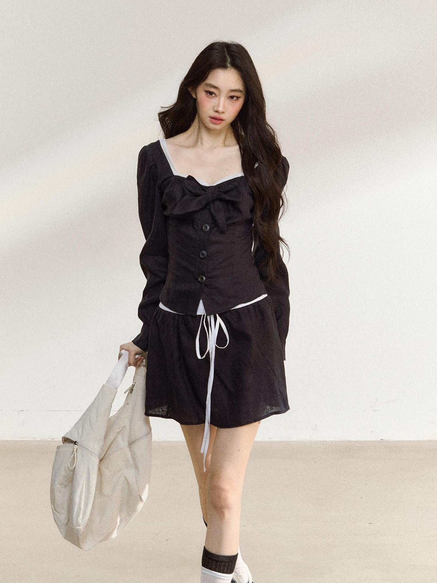 7Shiftin Long Sleeve Cinched Waist Casual Women&
