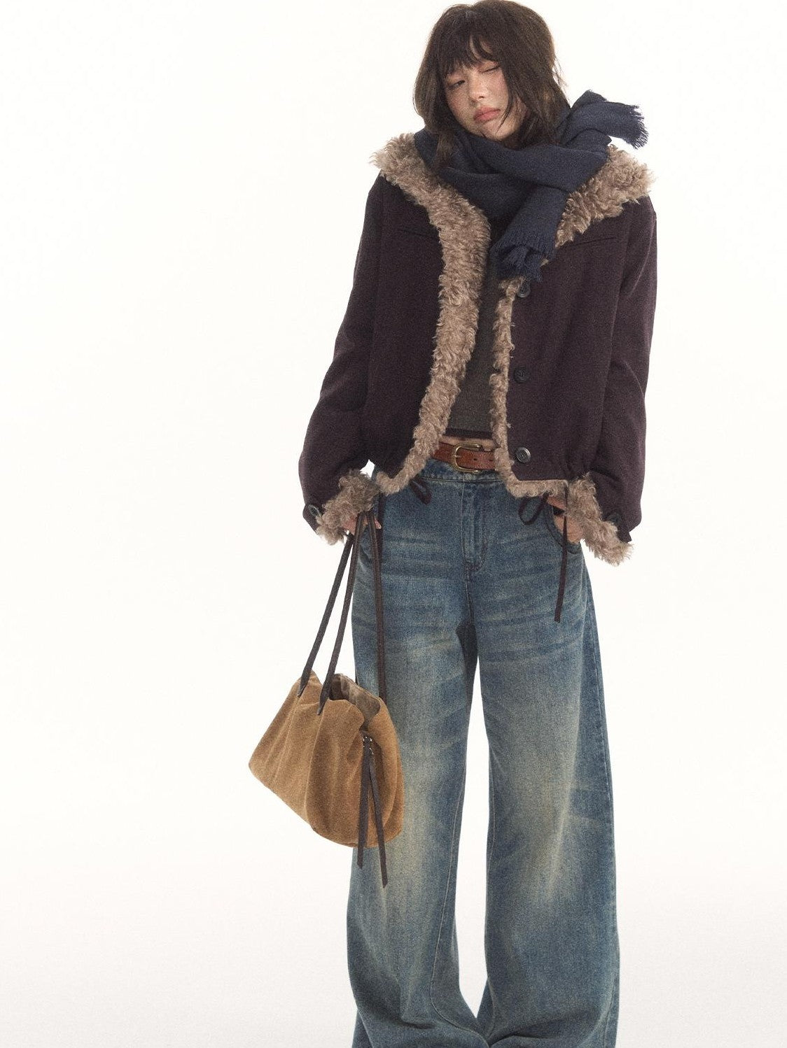 7Shiftin Navy Fringe Rectangular Solid Women&
