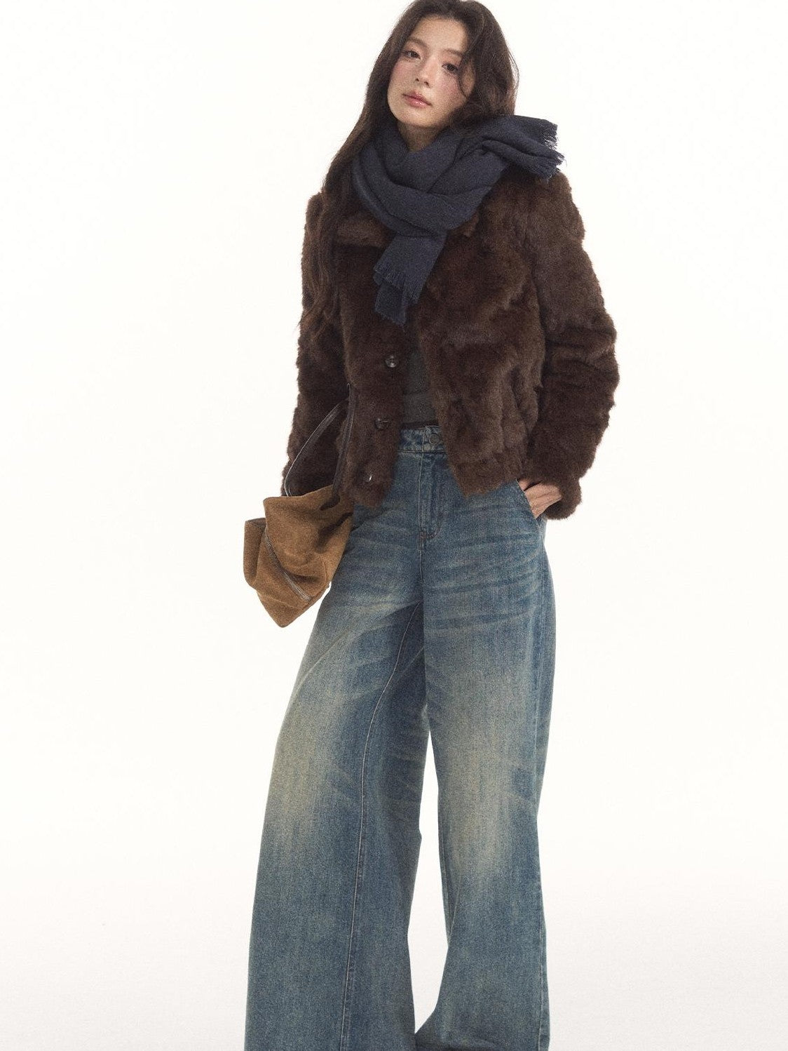 7Shiftin Navy Fringe Rectangular Solid Women&