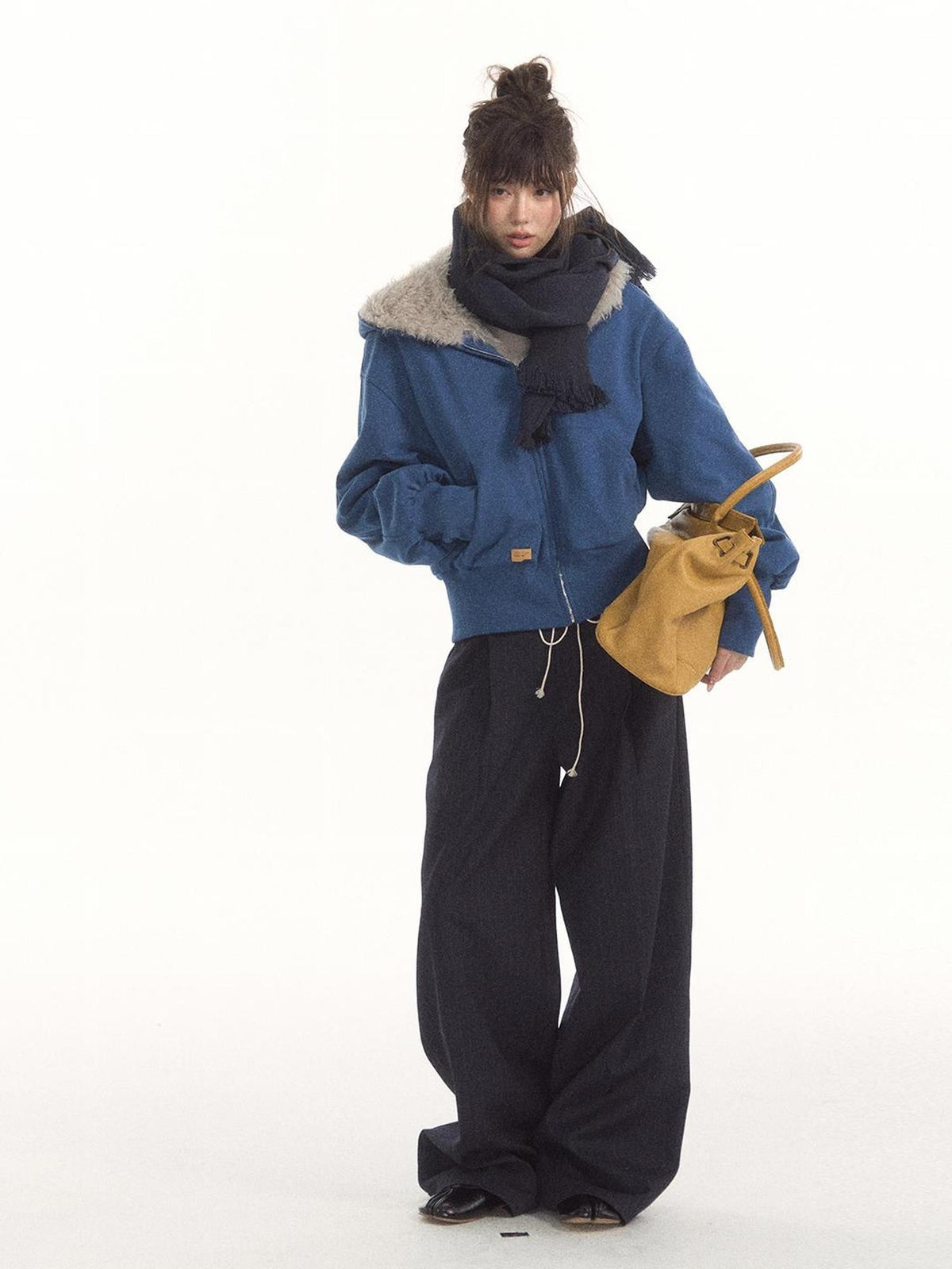 7Shiftin Patchwork Faux Shearling Lantern Sleeve Women&
