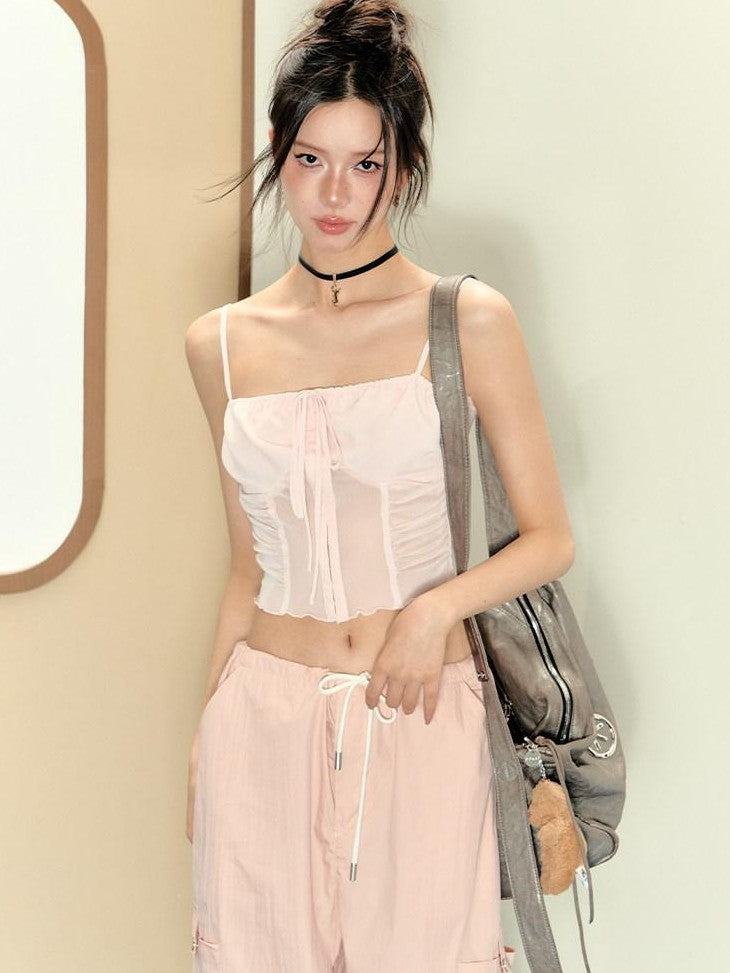 7Shiftin Pink Cami Bandeau Loose Drawstring Pants Women&
