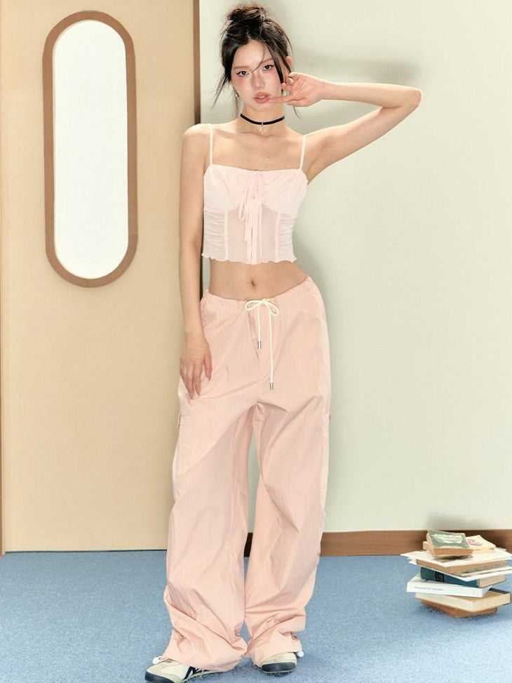 7Shiftin Pink Cami Bandeau Loose Drawstring Pants Women&
