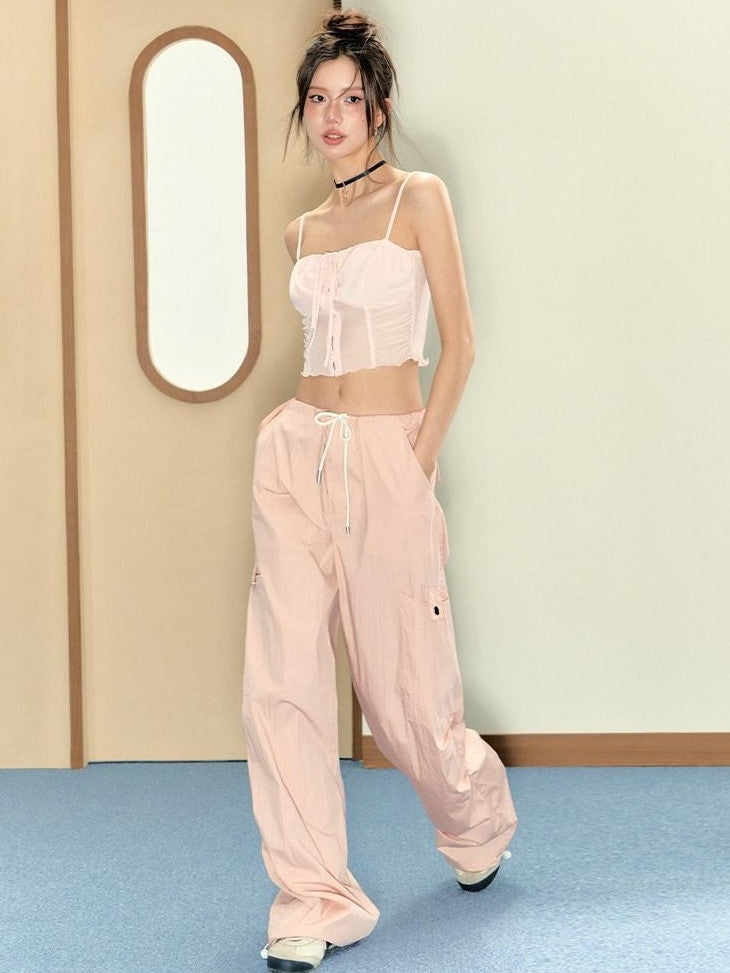 7Shiftin Pink Cami Bandeau Loose Drawstring Pants Women&