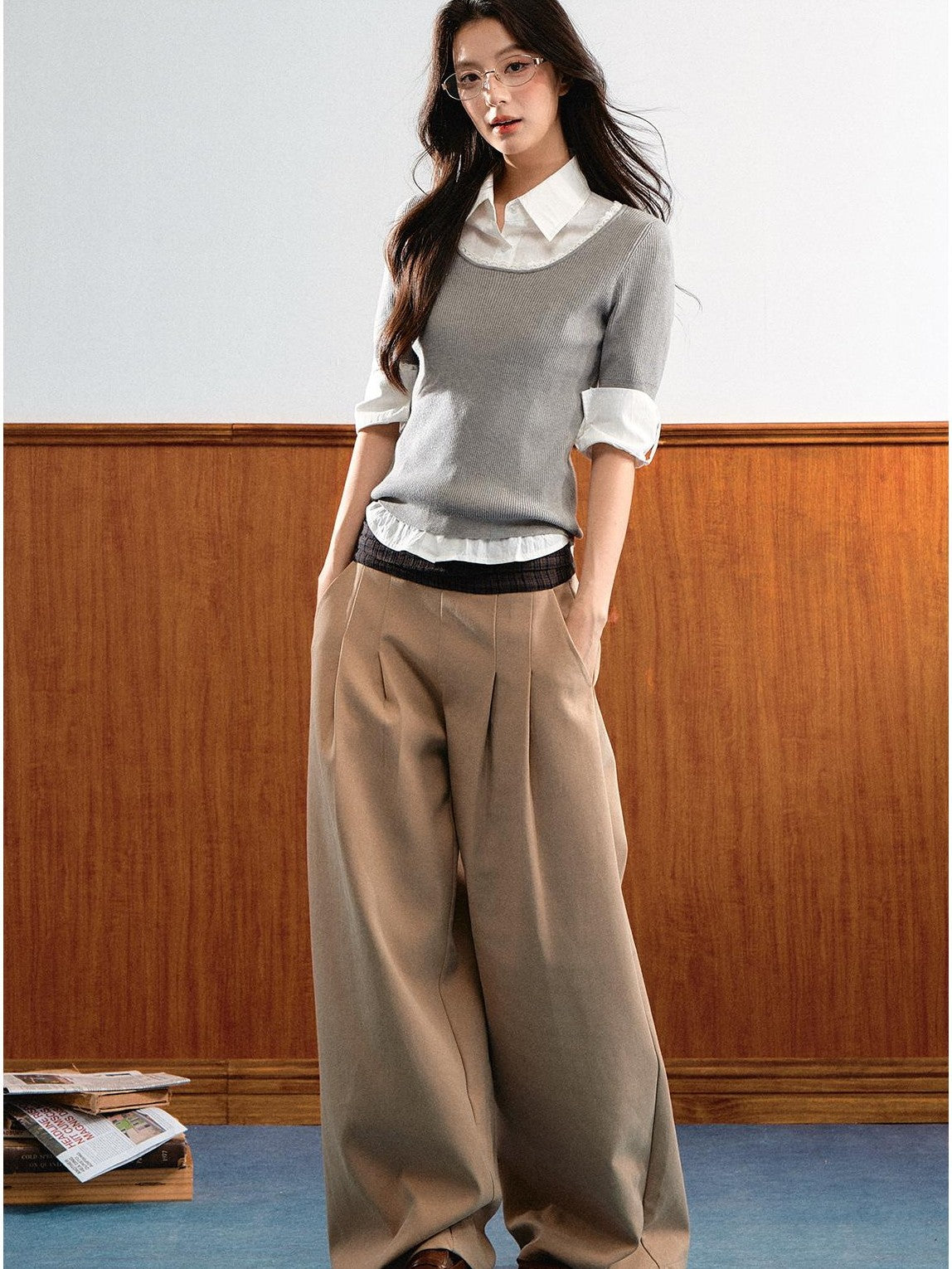 7Shiftin Plaid Colorblock Patchwork Waist Drapey Women&
