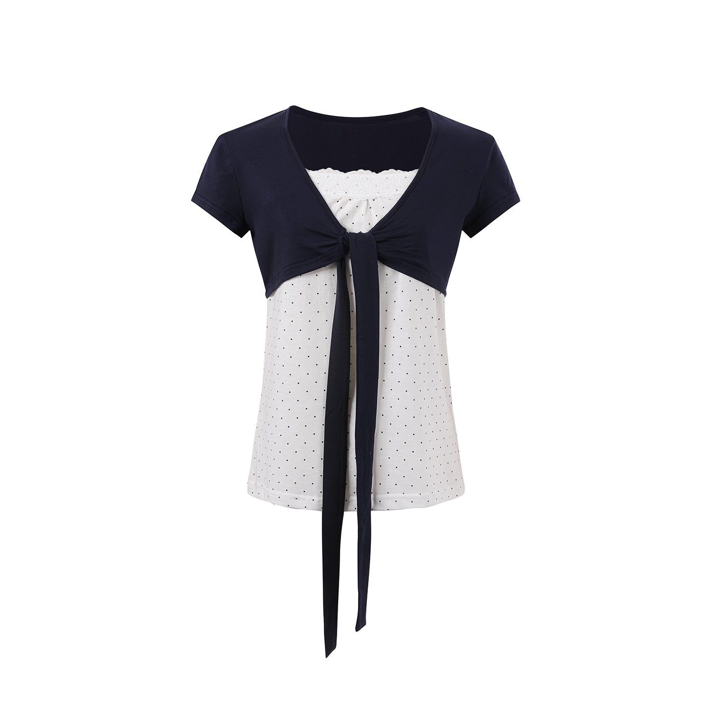 7Shiftin_Polka_Dot_Patchwork_Bandeau_V-neck_Cardigan_Women&