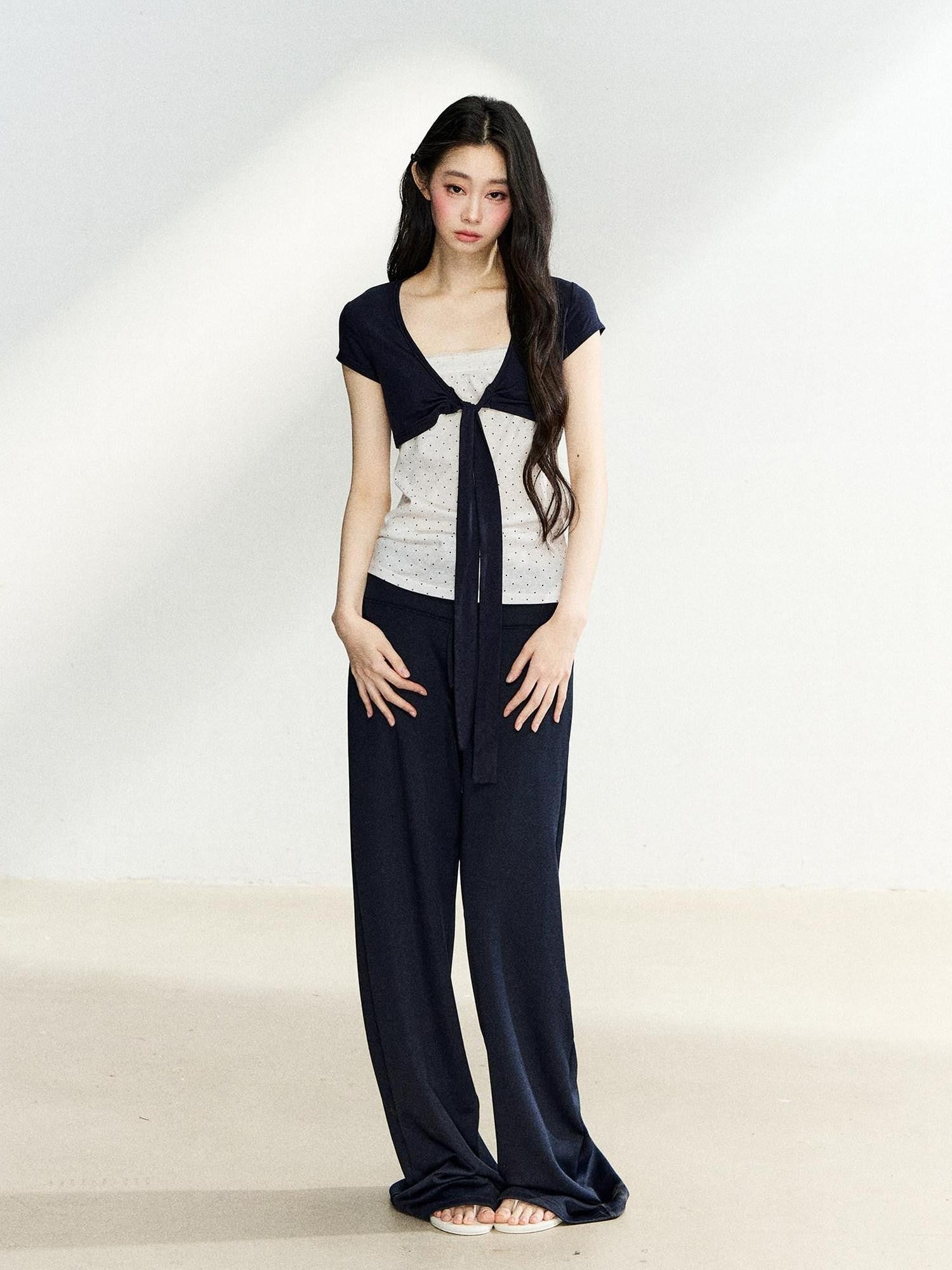 7Shiftin Polka Dot Patchwork Bandeau V-neck Cardigan Women&