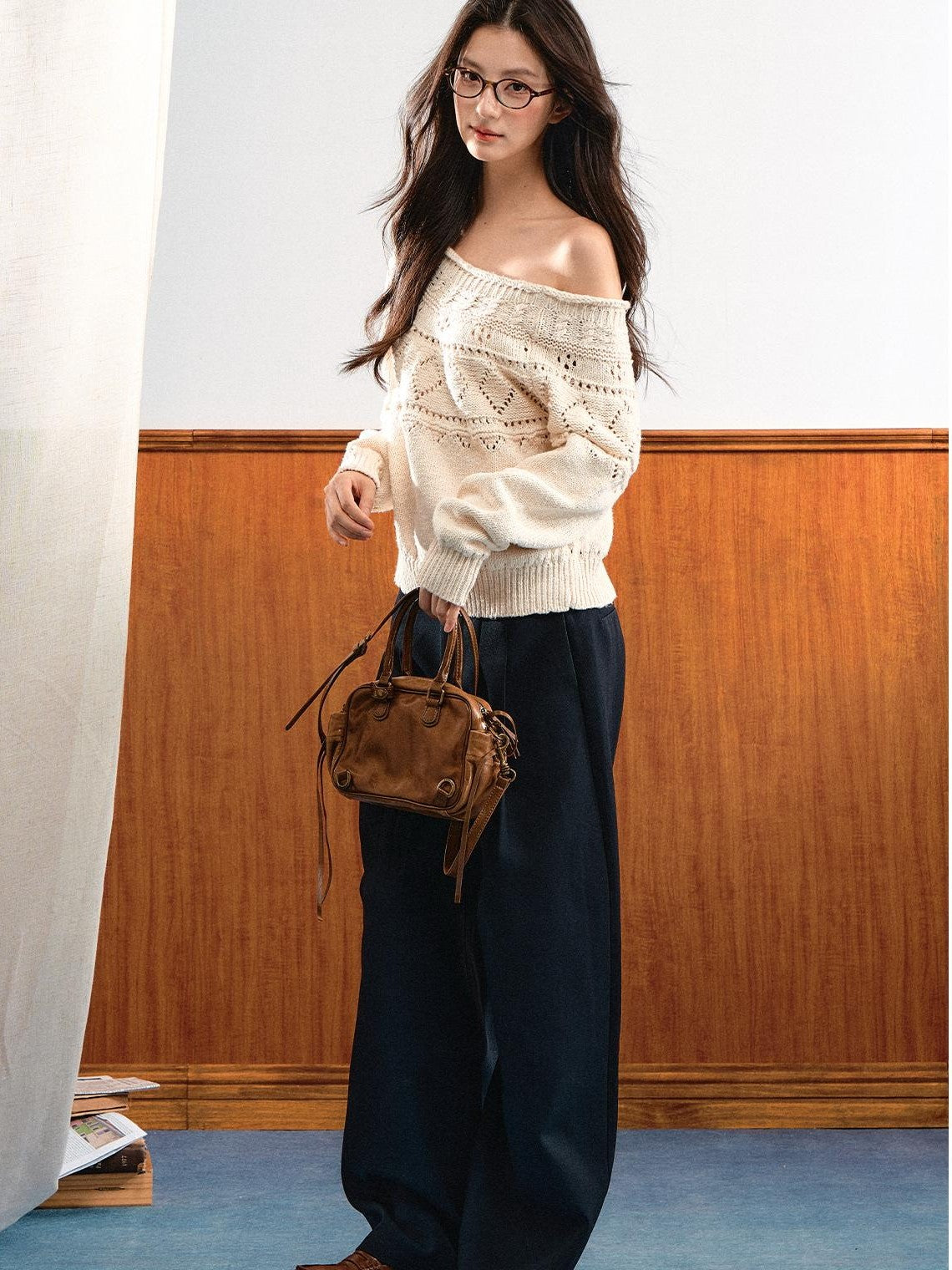 7Shiftin Relaxed Openwork Diamond Pattern Women&